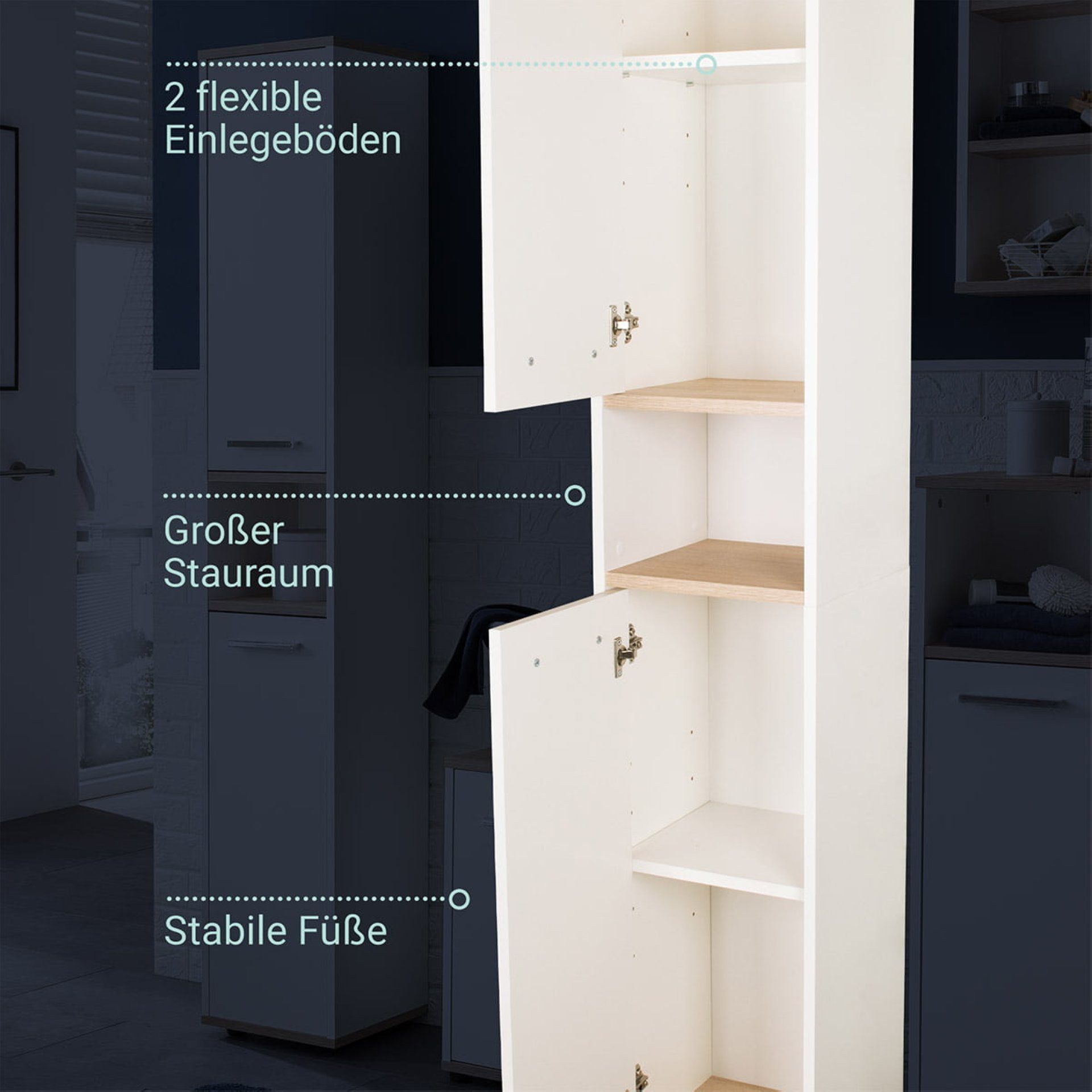 BADEDU Hochschrank ARC Hochschrank mit verchromten Griffen