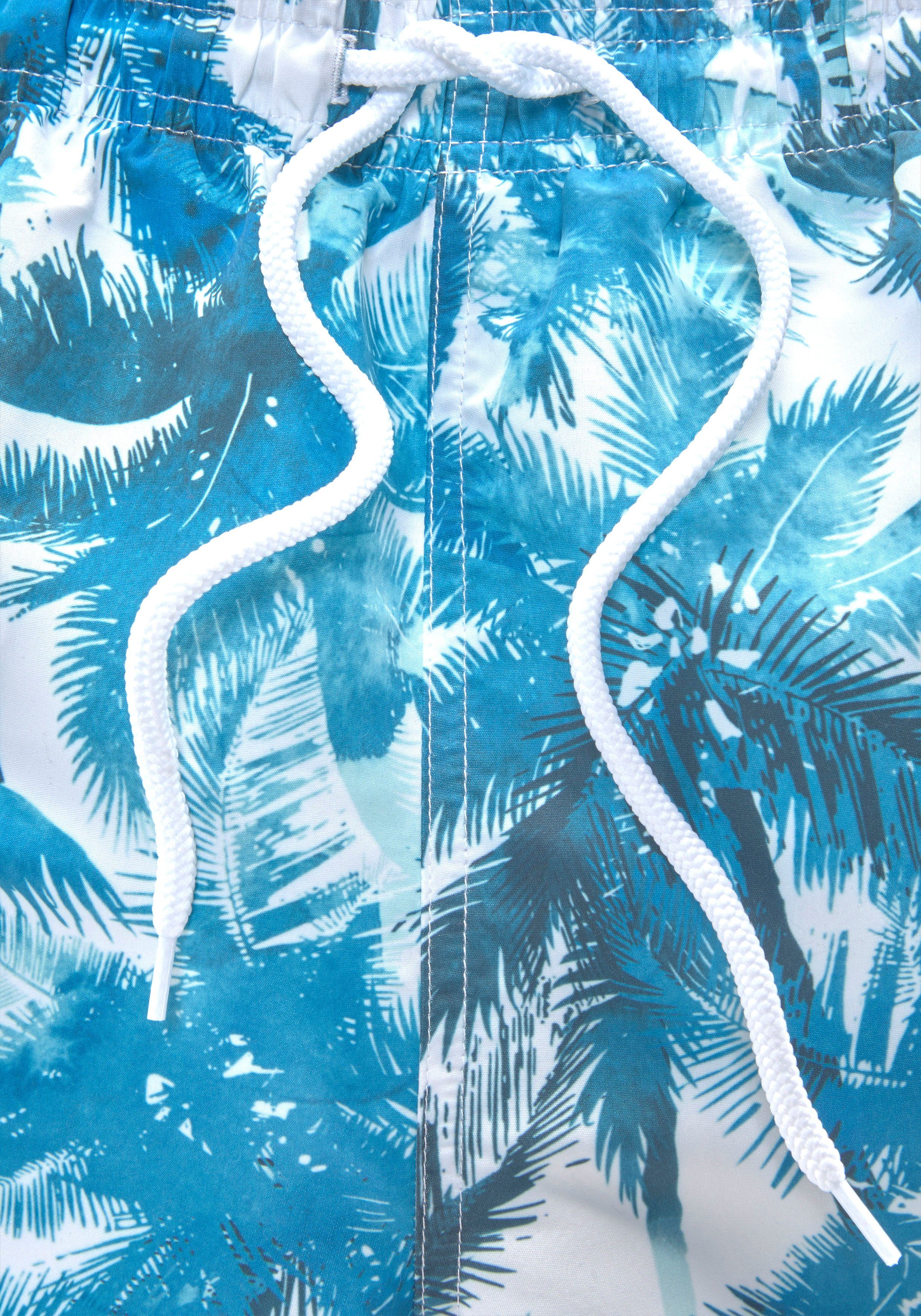 s.Oliver Badeshorts mit Palmenprint blau-weiß