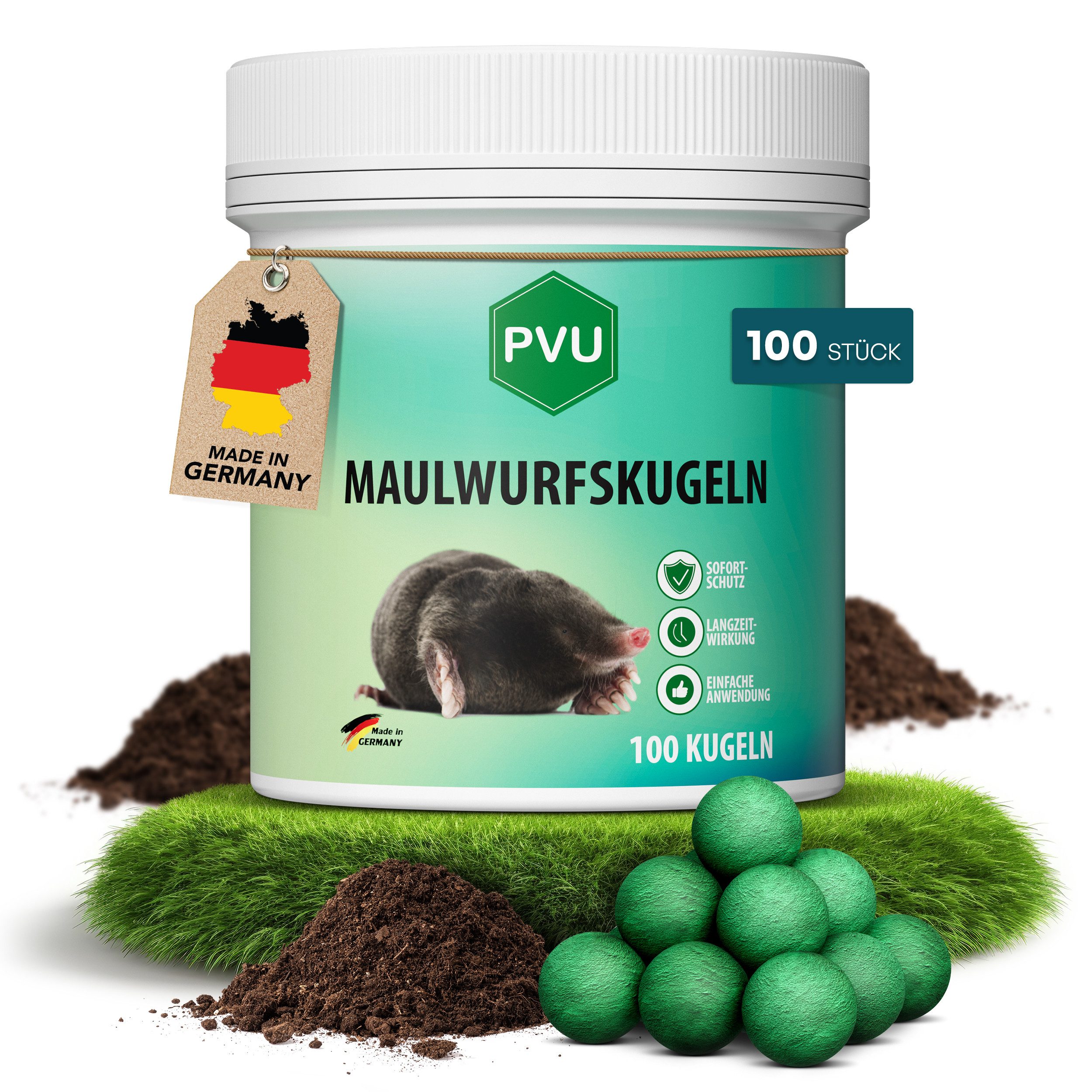 Vergrämungsmittel Maulwurfkugeln, Maulwürfe vertreiben, MADE IN GERMANY