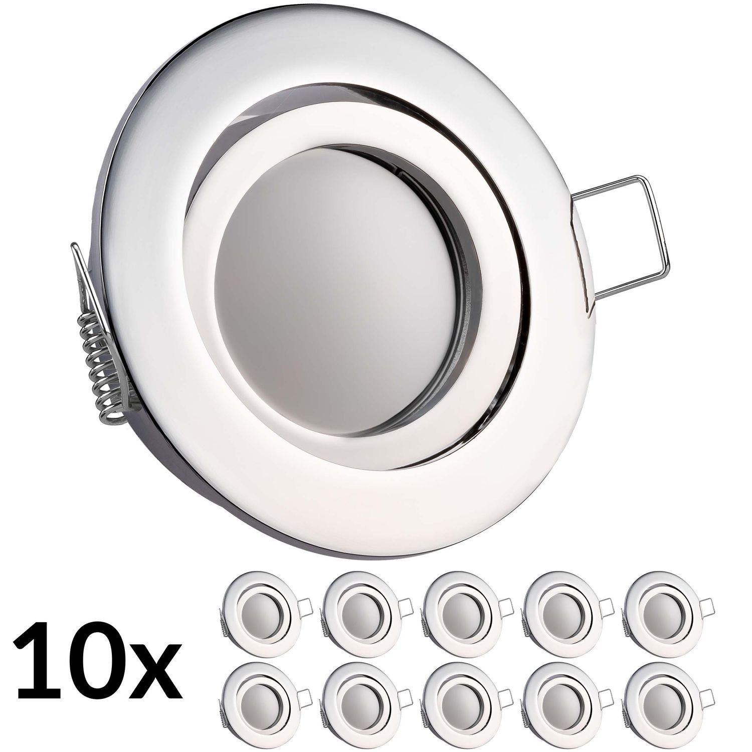 LEDANDO LED Einbaustrahler 10er LED Set Chrom Markenstrahler mit 4000K vo GU10 Einbaustrahler LED