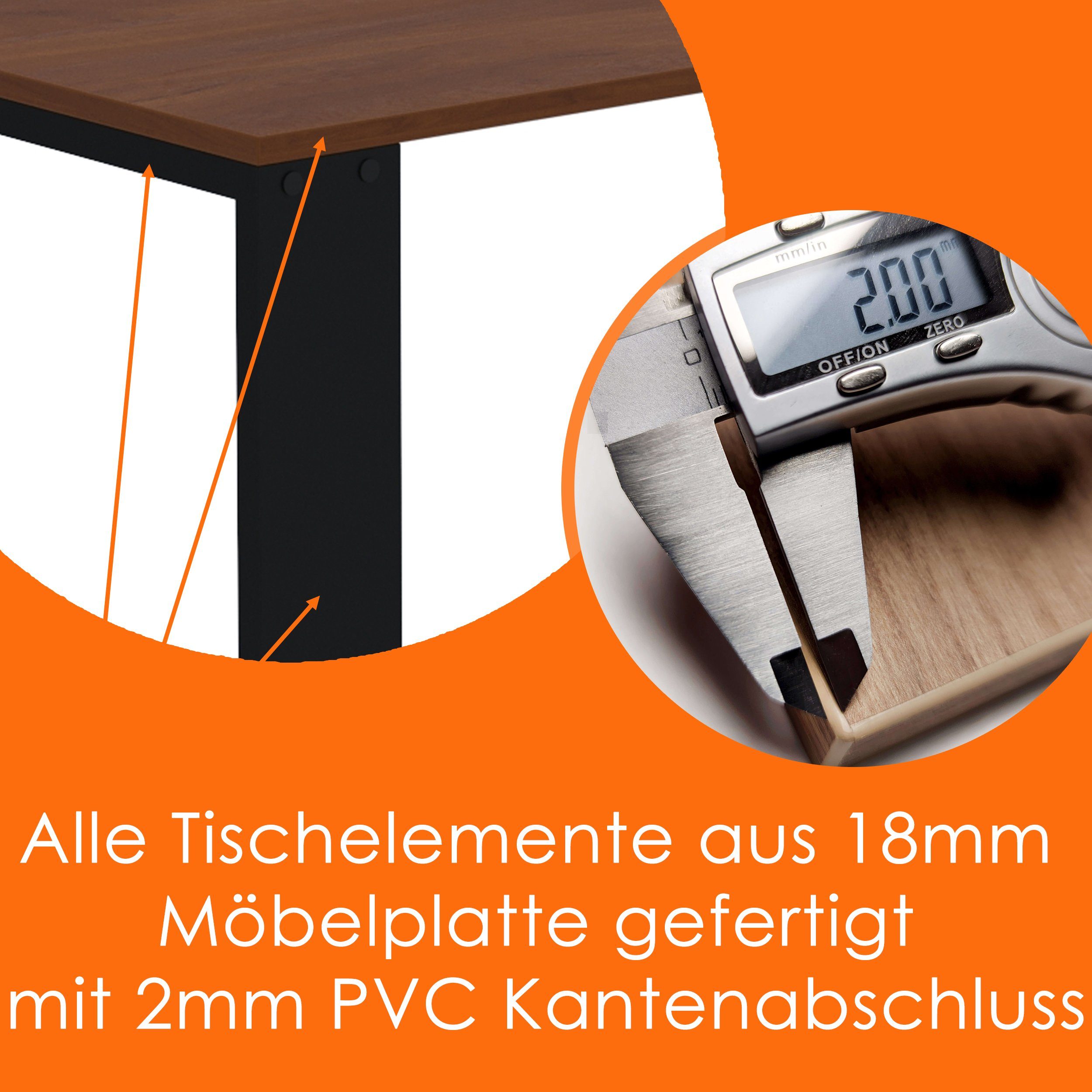 AKKE Esstisch, Esszimmertisch LOFT 2mm-PVC Küchentisch Schwarze Beinen Bürotisch Locarno