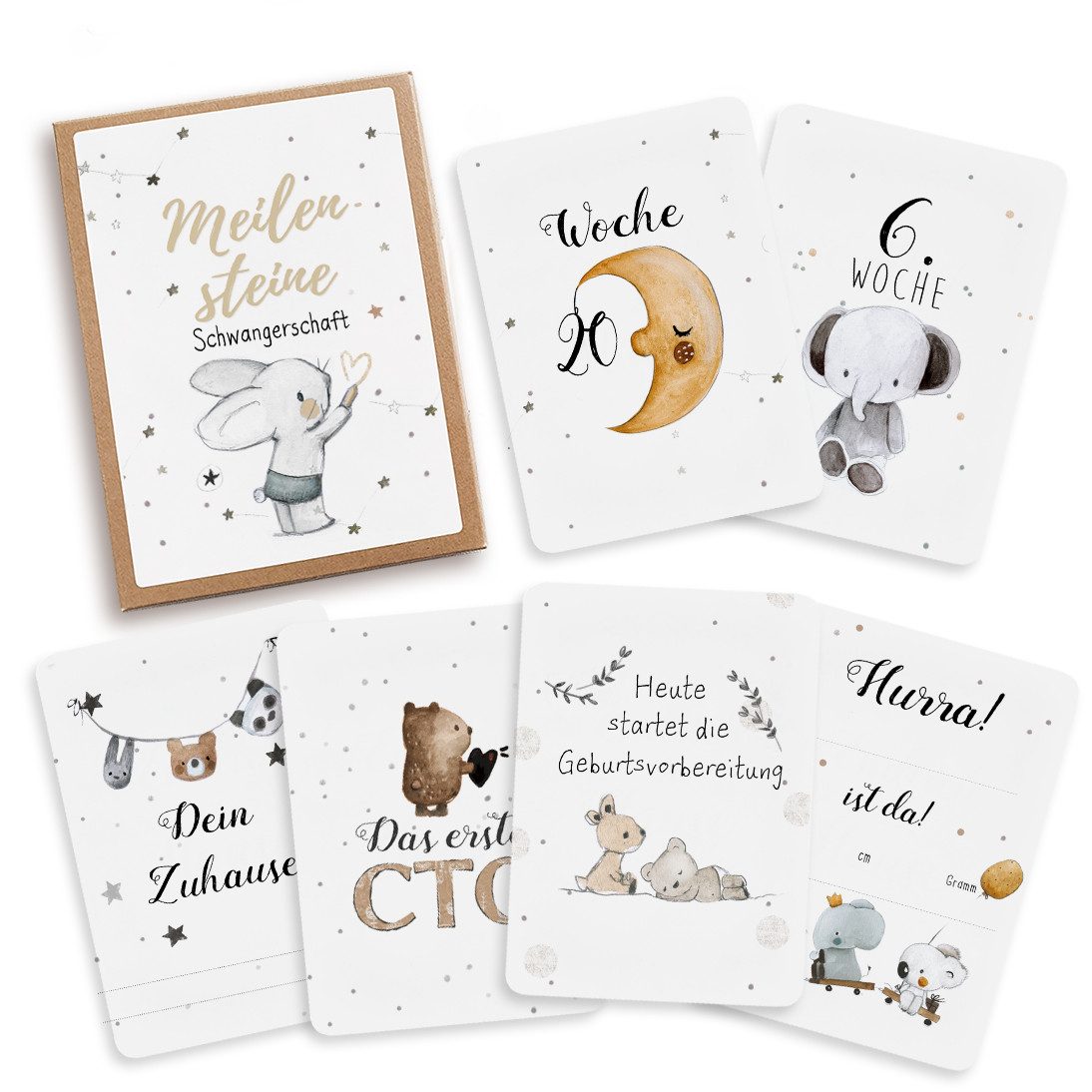 Pipapier Grußkarten Meilensteinkarten Meilensteine Schwangerschaft, Geschenk Schwangere, Handgemalte Illustrationen