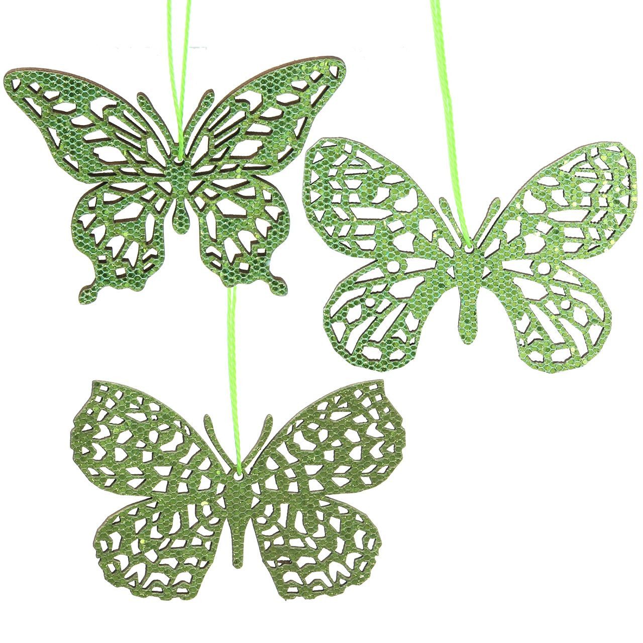 Papierschmetterlinge Dekohänger Schmetterling Grün Glitter 8cm 12St Frühlingsdeko, 12 Stück