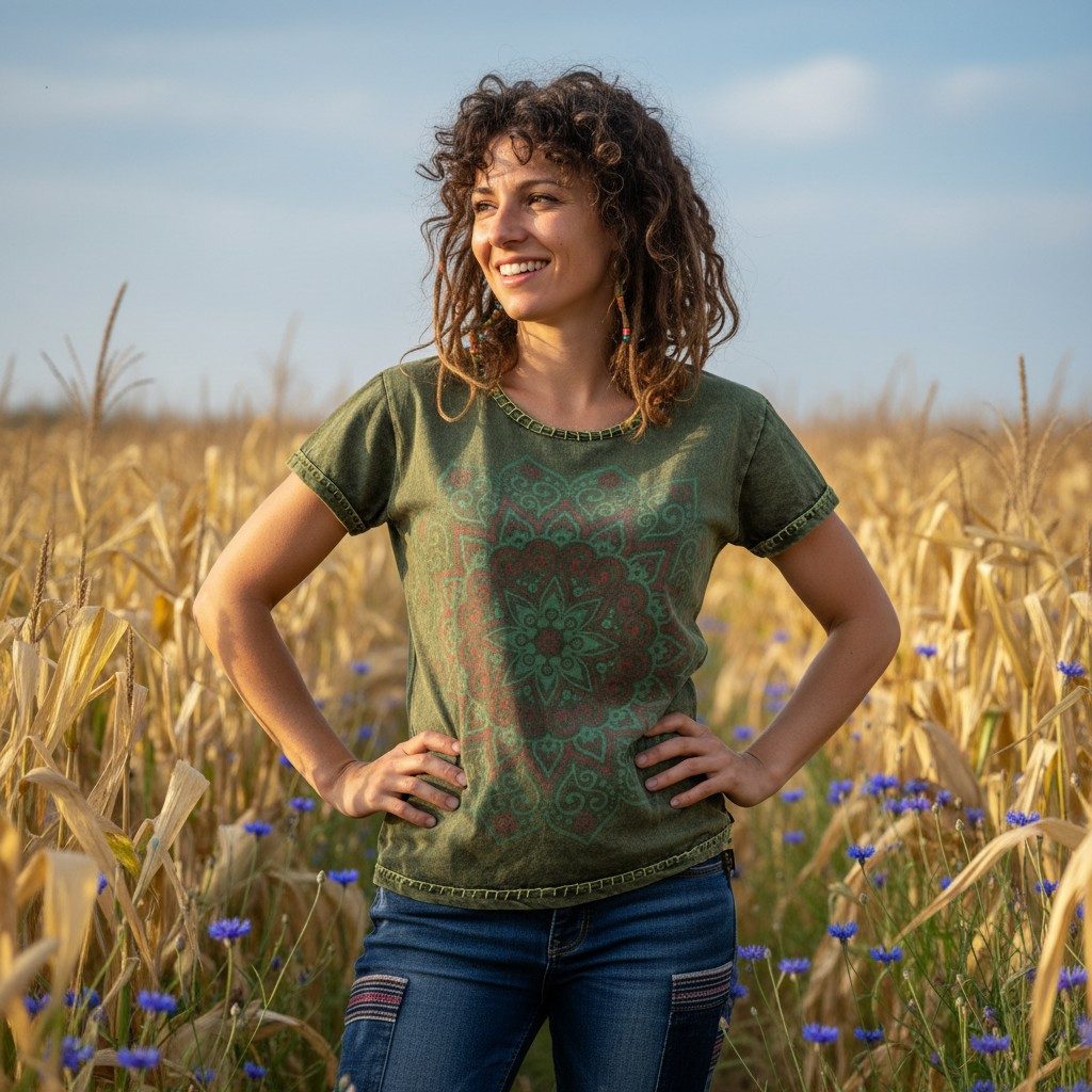 Guru-Shop T-Shirt Boho T-Shirt mit Mandaladruck, Stonewashed.. Festival, Et günstig online kaufen
