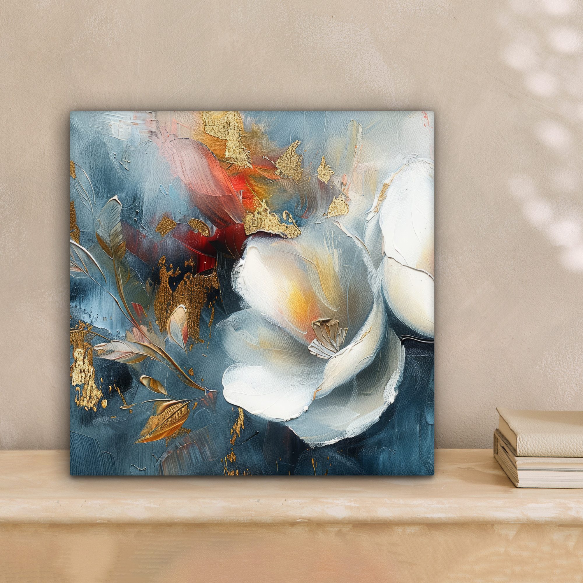 OneMillionCanvasses® Leinwandbild Blumen - Weiß - Gold - Kunst - Abstrakt, günstig online kaufen