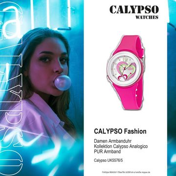 CALYPSO WATCHES Quarzuhr Calypso Damen Uhr K5576/5 Kunststoffband, Damen Armbanduhr rund, PURarmband pink, Fashion