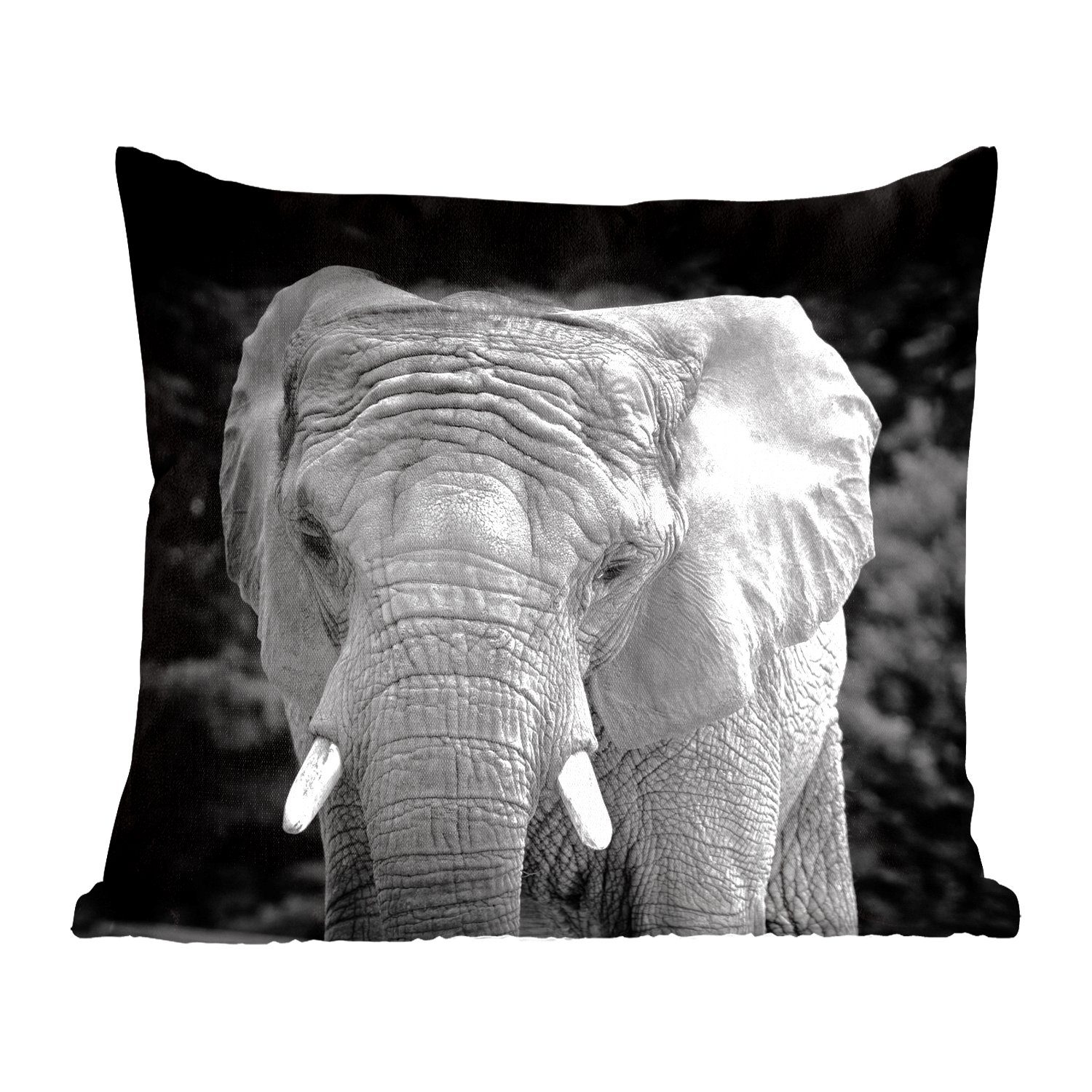 Deko, - - Schlafzimmer, Dekokissen - Füllung für MuchoWow Afrika Zierkissen Schwarz Sofakissen Elefant Weiß, mit Wohzimmer,