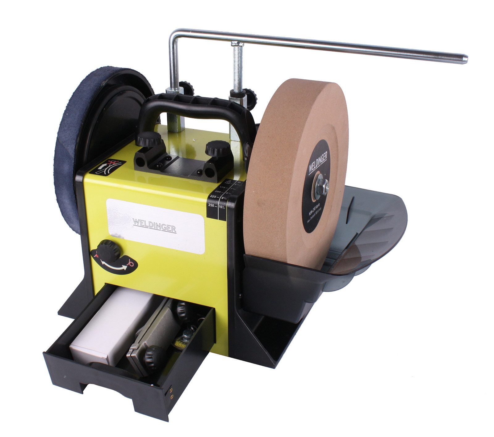 WELDINGER Nass-Trockenschleifer NSM 250 vario, max. 150,00 U/min, ideal zum präzisen Schleifen von Werkzeugen, Messern und Scheren