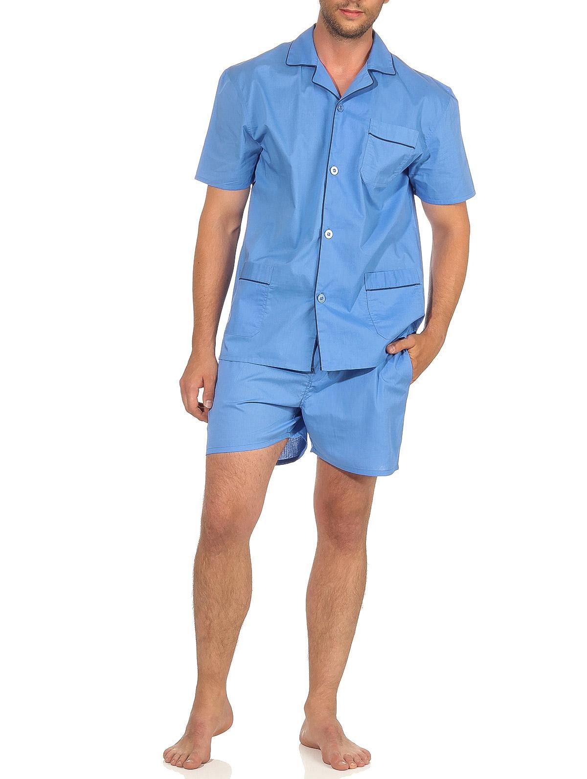 Pyjama Herren Shorty Pyjama kurzarm gewebt mit durchknöpfbarem Oberteil