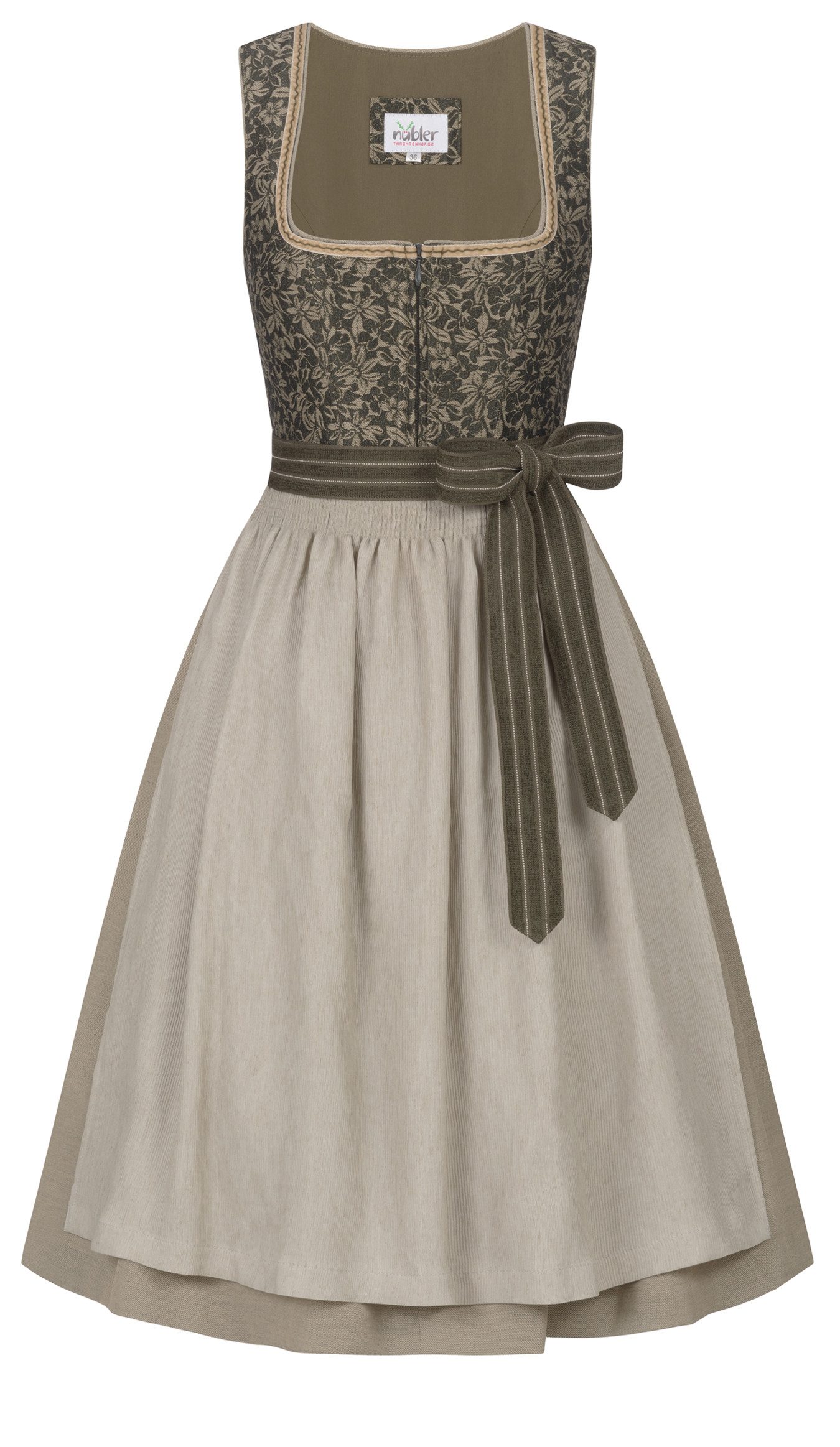 Nübler Trachtenkleid Midi Dirndl Gina in Oliv von Nübler günstig online kaufen