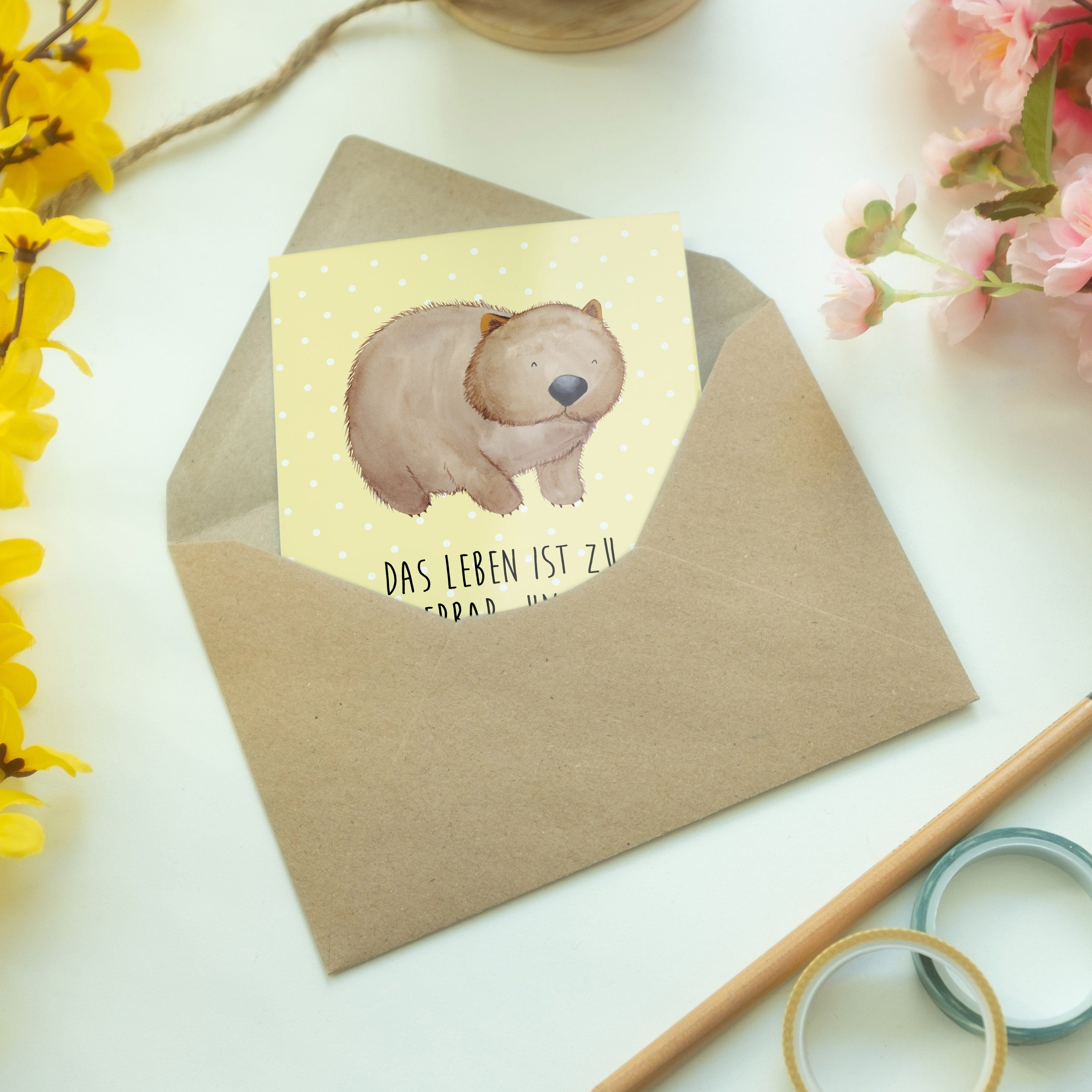 Mr. & Mrs. Panda Tiere, - Geschenk, Grußkarte - Gelb Pastell Karte, Tierm Hochzeitskarte, Wombat