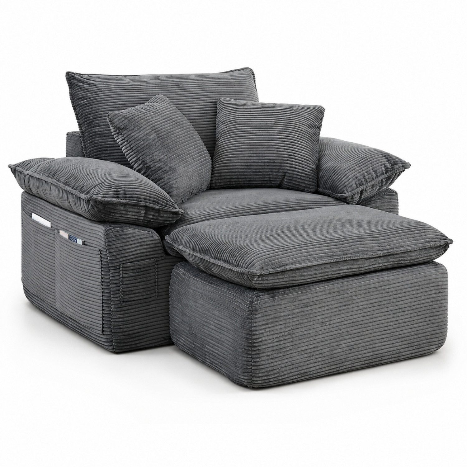 ANYSUN 2-Sitzer Übergroßer Chaiselongue-Sessel für den mit Ottomane,Boneless Loveseat, Sofa,Single Seat Bodensofa ohne Montage mit Fußstütze,Aufbewahrungstaschen, Lesesessel, gepolsterter Cord-Sessel, Schlafsofa für Wohn/Schlafzimmer