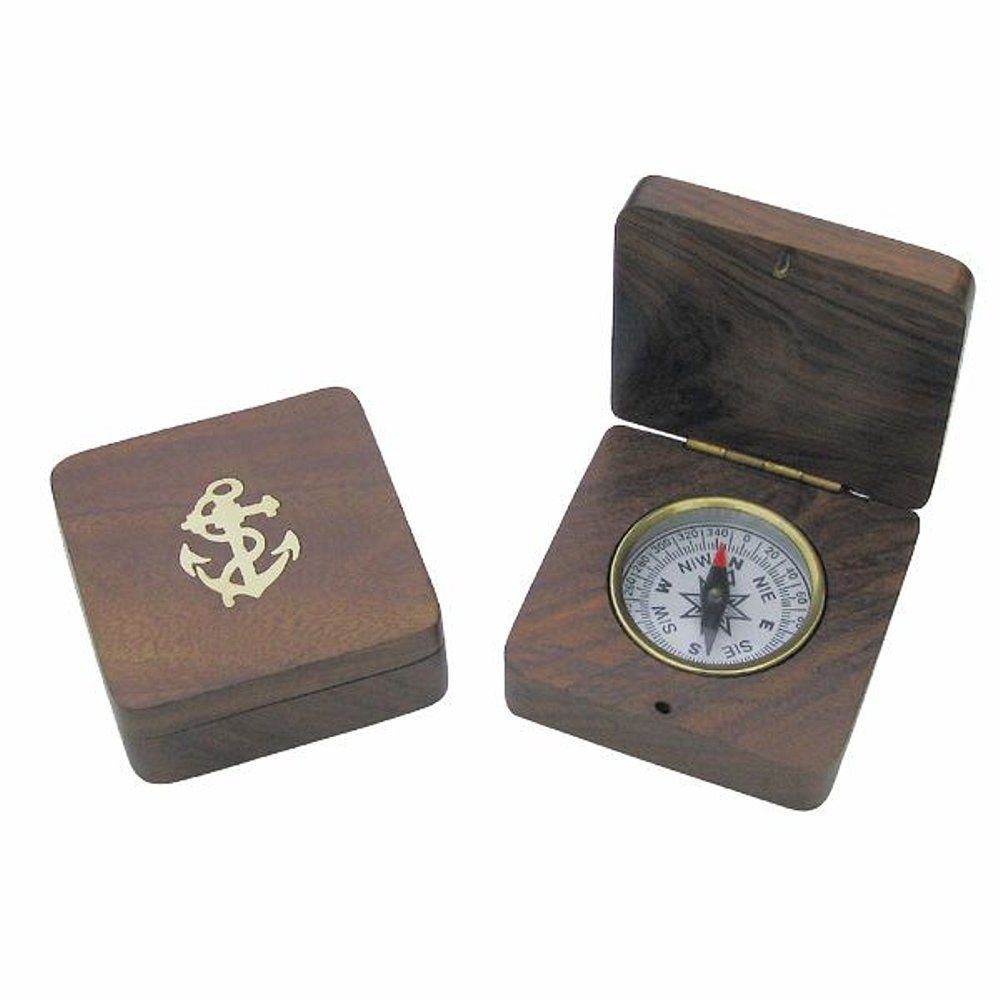 Linoows Dekoobjekt Tischkompass Magnetkompass Messing Marine Kompass, Marine Kompass in einer Edelholzbox