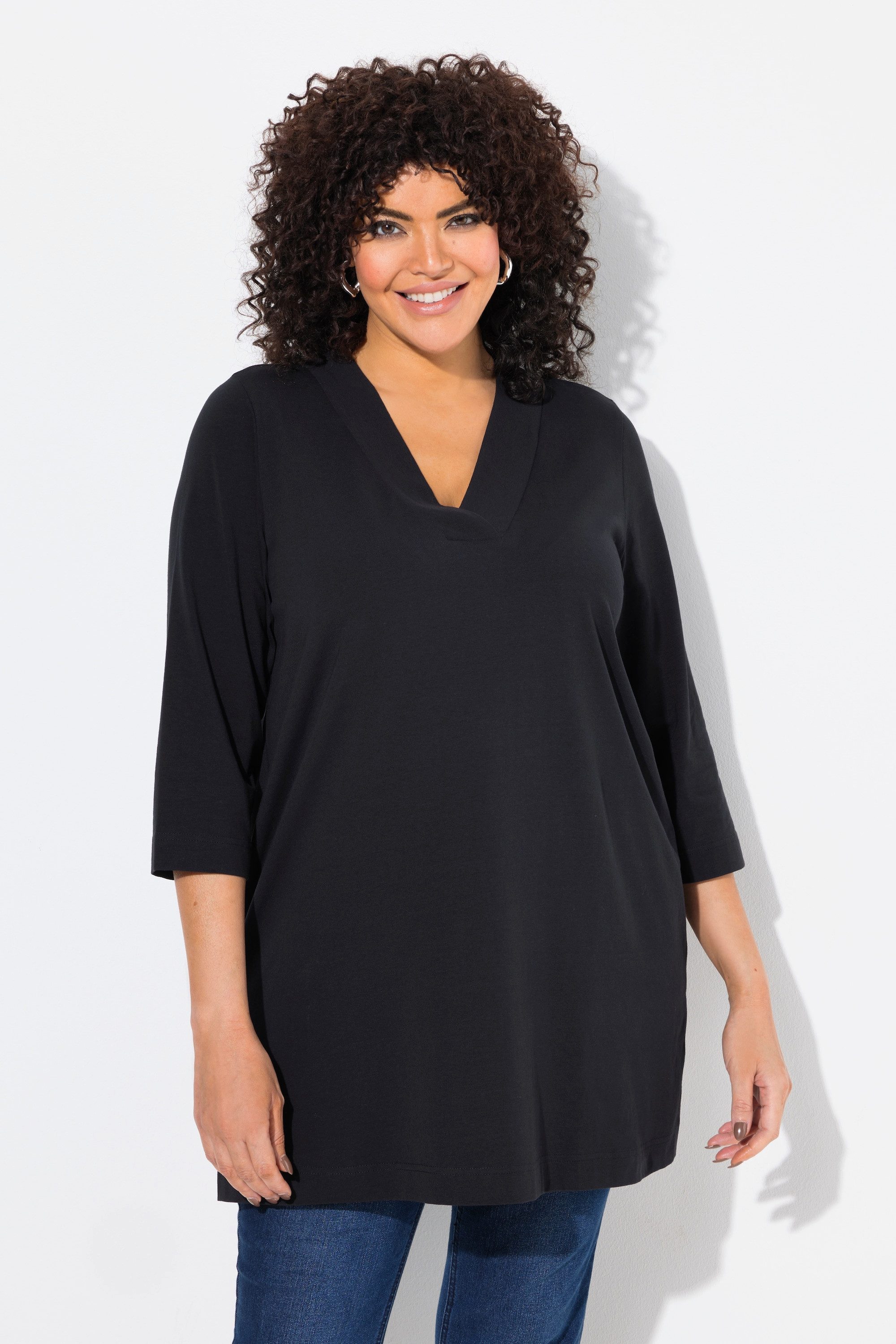 Ulla Popken T-Shirt Longshirt A-Linie V-Ausschnitt günstig online kaufen