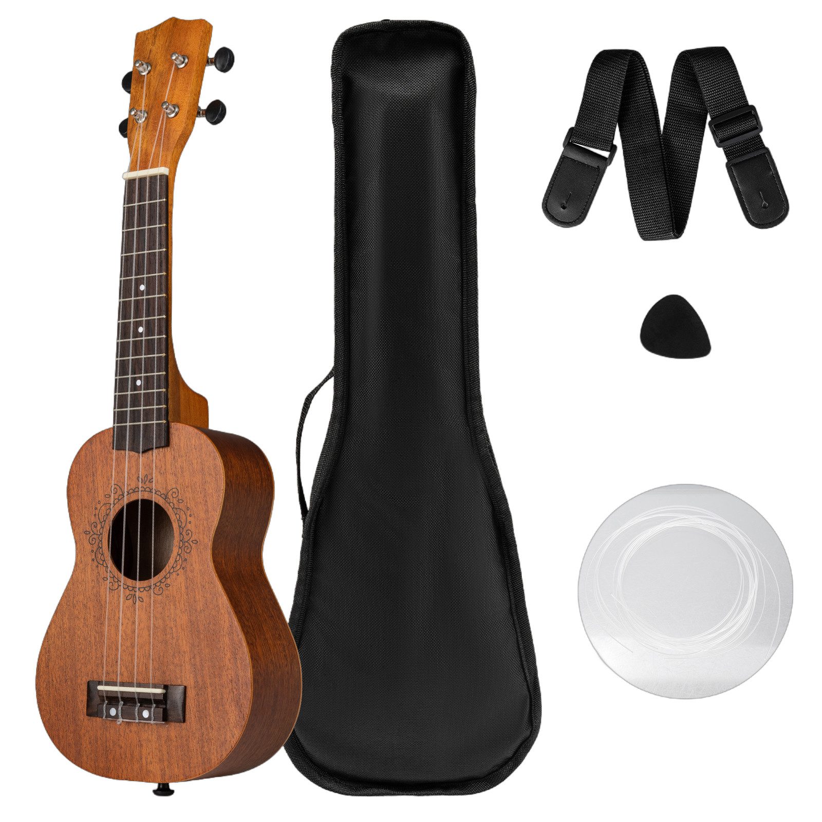 COSTWAY Ukulele, 21 Zoll Massivholz Ukulelen-Set mit Tragetasche, Plektrum