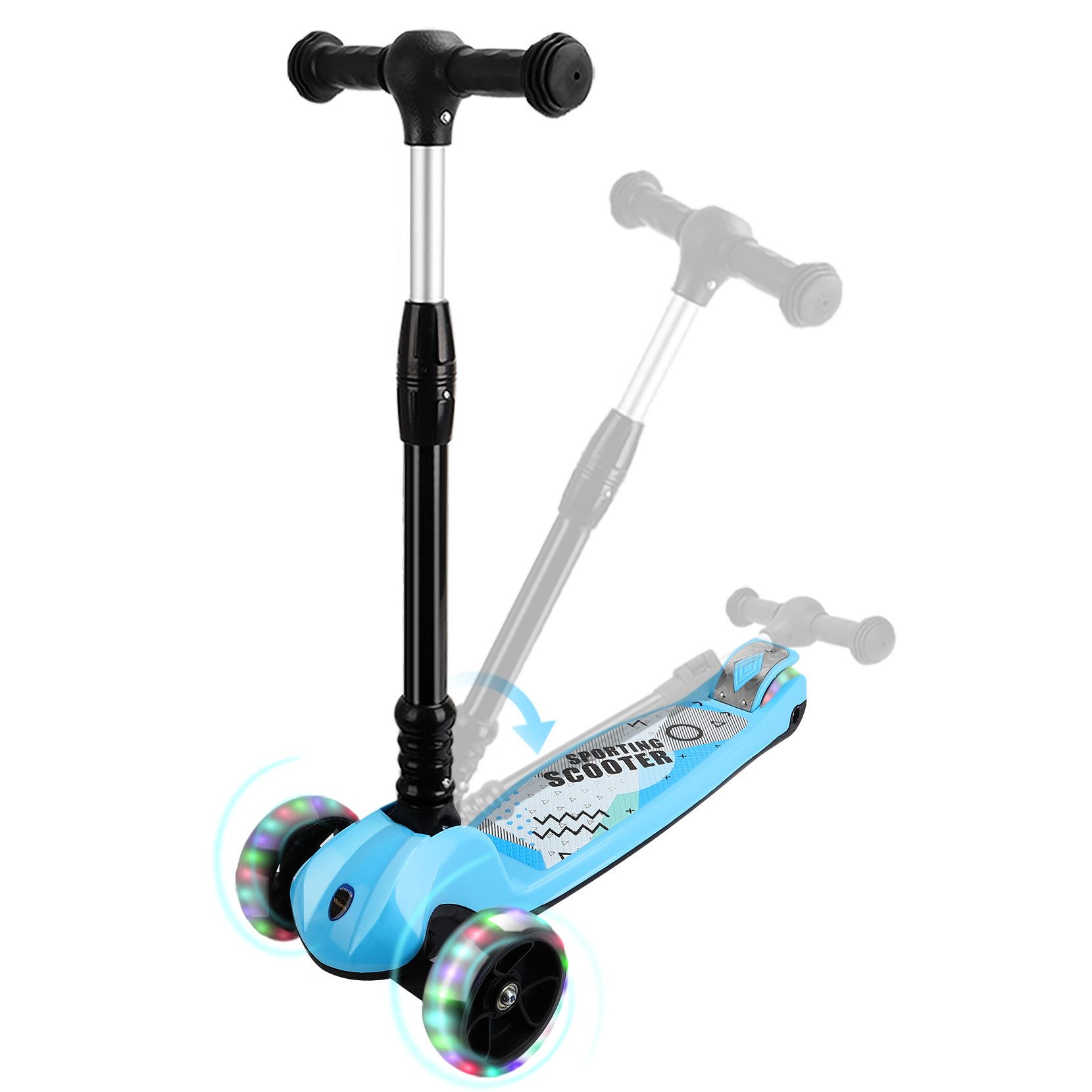 OUNUO Dreiradscooter Höhenverstellbarer Kinderroller mit LED-Rädern für Kinder ab 3 Jahren