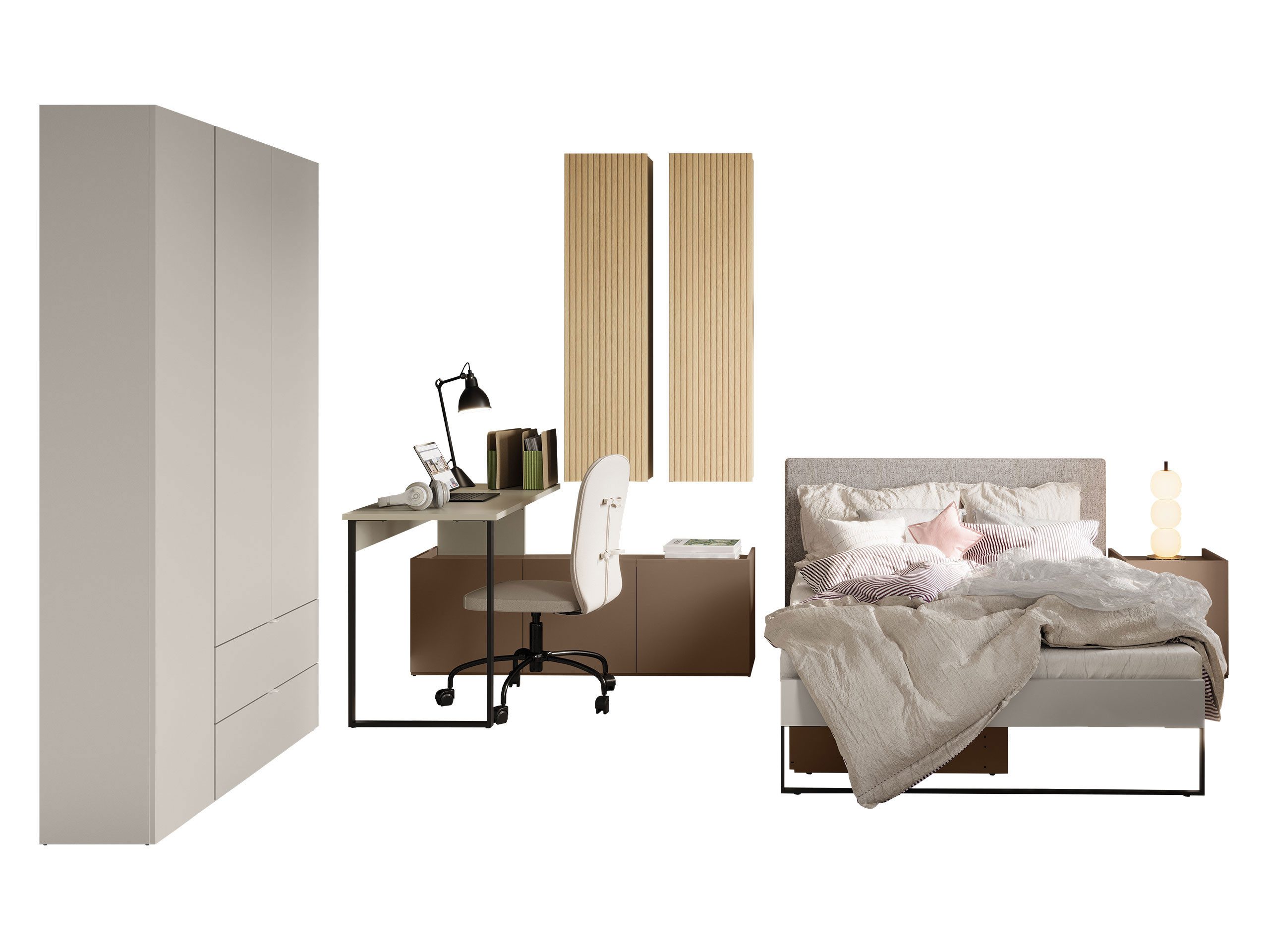 MIRJAN24 Jugendzimmer-Set Sigma I, (6er-Set, Kleiderschrank, Schreibtisch, 2x Schrank, Bett, Nachttisch), Lattenrost, Kleiderstange