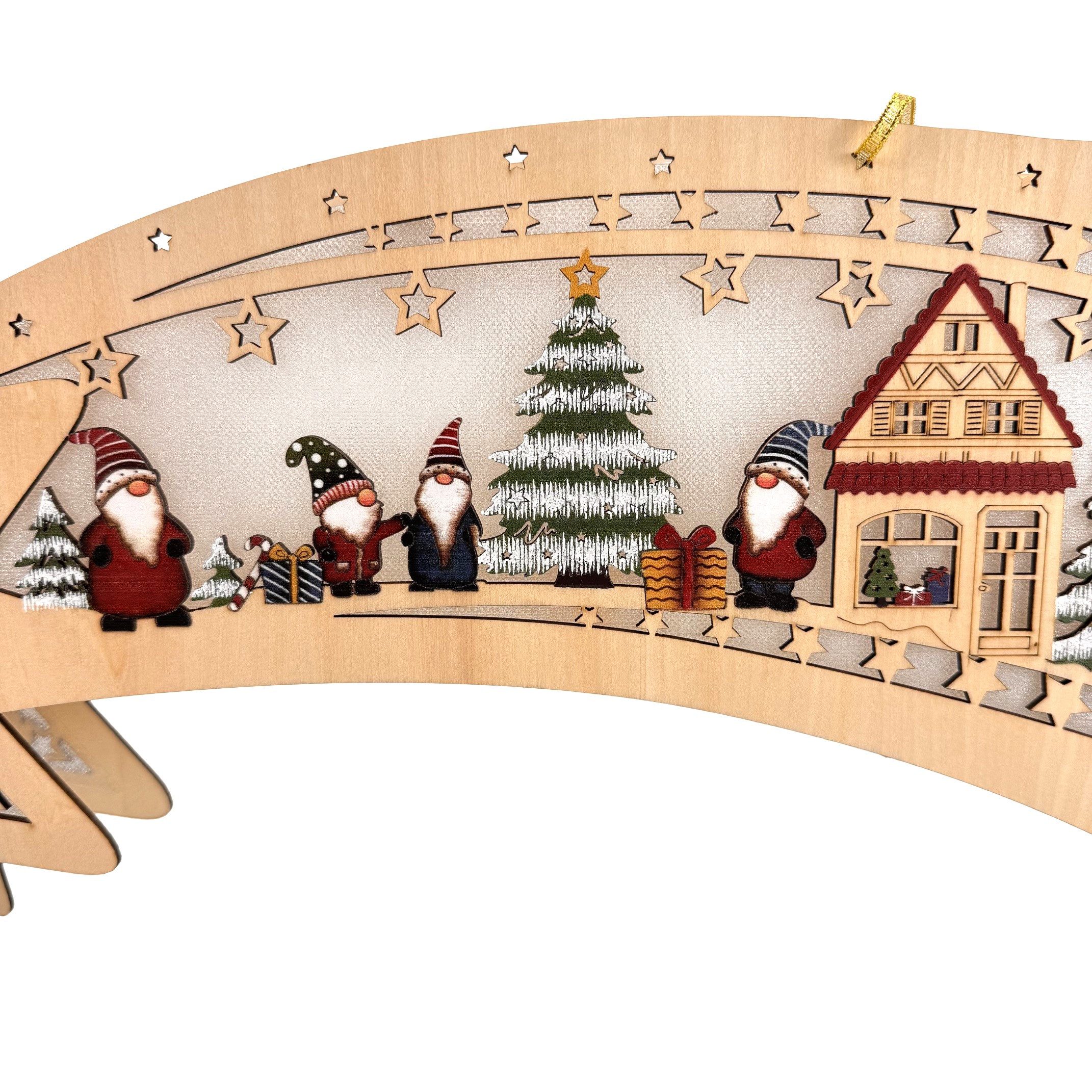 Online-Fuchs LED Lichterbogen Sternschnuppe aus Holz mit warmweißen LEDs beleuchtet - Weihnachtsdeko, inklusive 6-Stunden Timer - zum Aufhängen oder Hinstellen – Bild 3 von 3