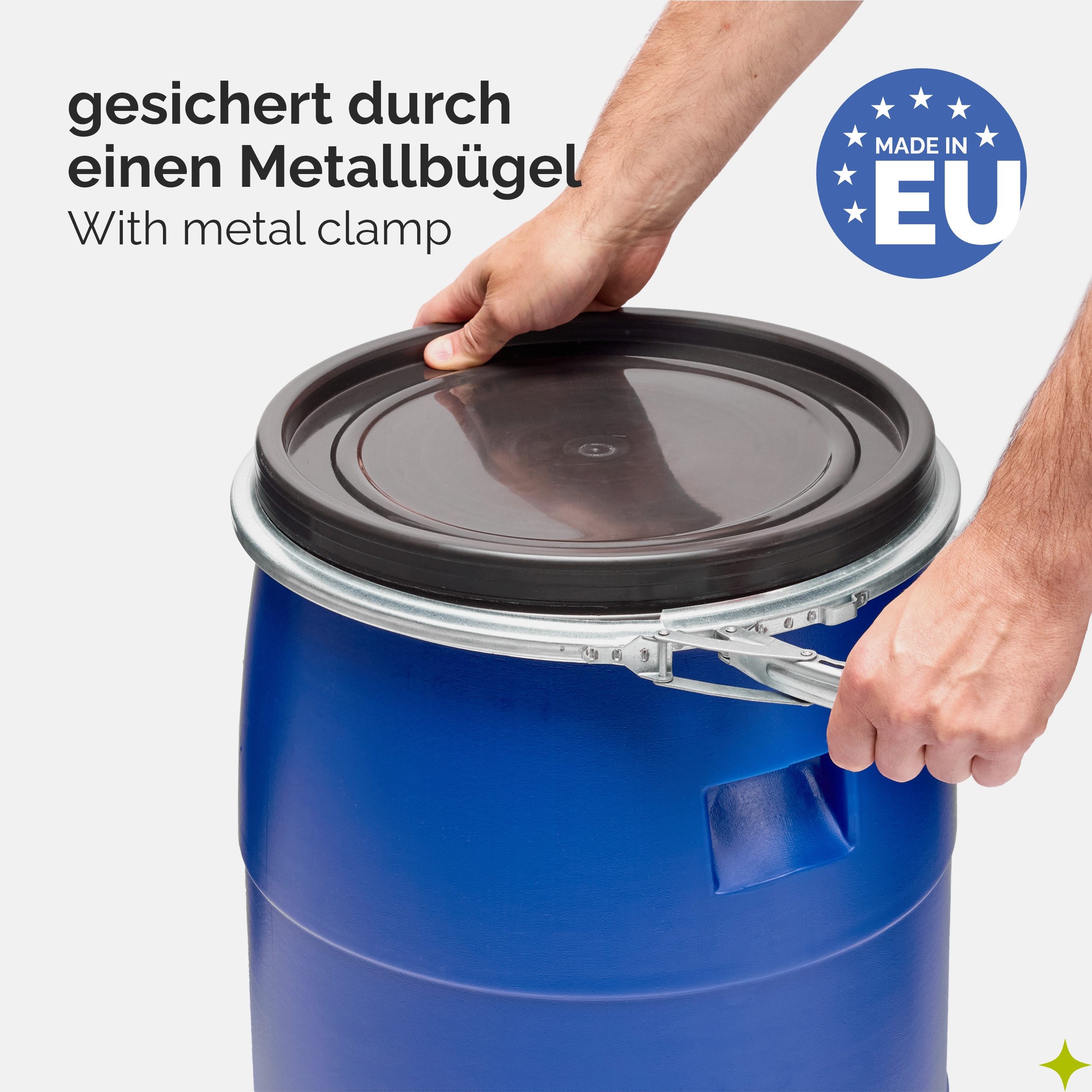 Garronda Regentonne Set 60 Liter Weithalsfass HDPE Lebensmittel Fass mit Deckel GD-0122, 60 l, (2-tlg), BPA-Frei – Bild 5 von 5