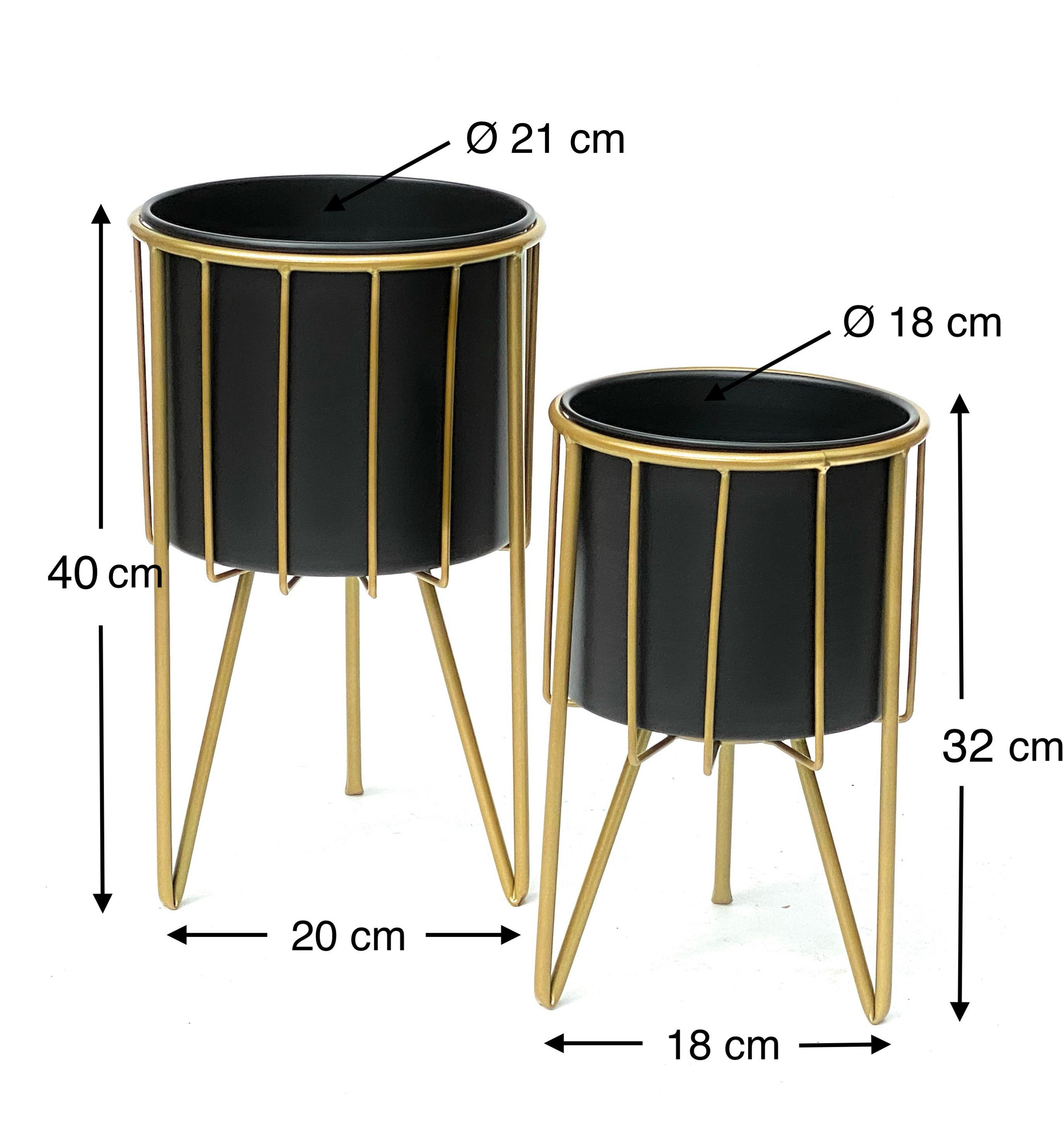 Thumbnail - DanDiBo Blumenhocker mit Topf Metall Gold Schwarz Rund 2er Set Blumenständer 96039, Blumensäule Modern Pflanzenständer P...