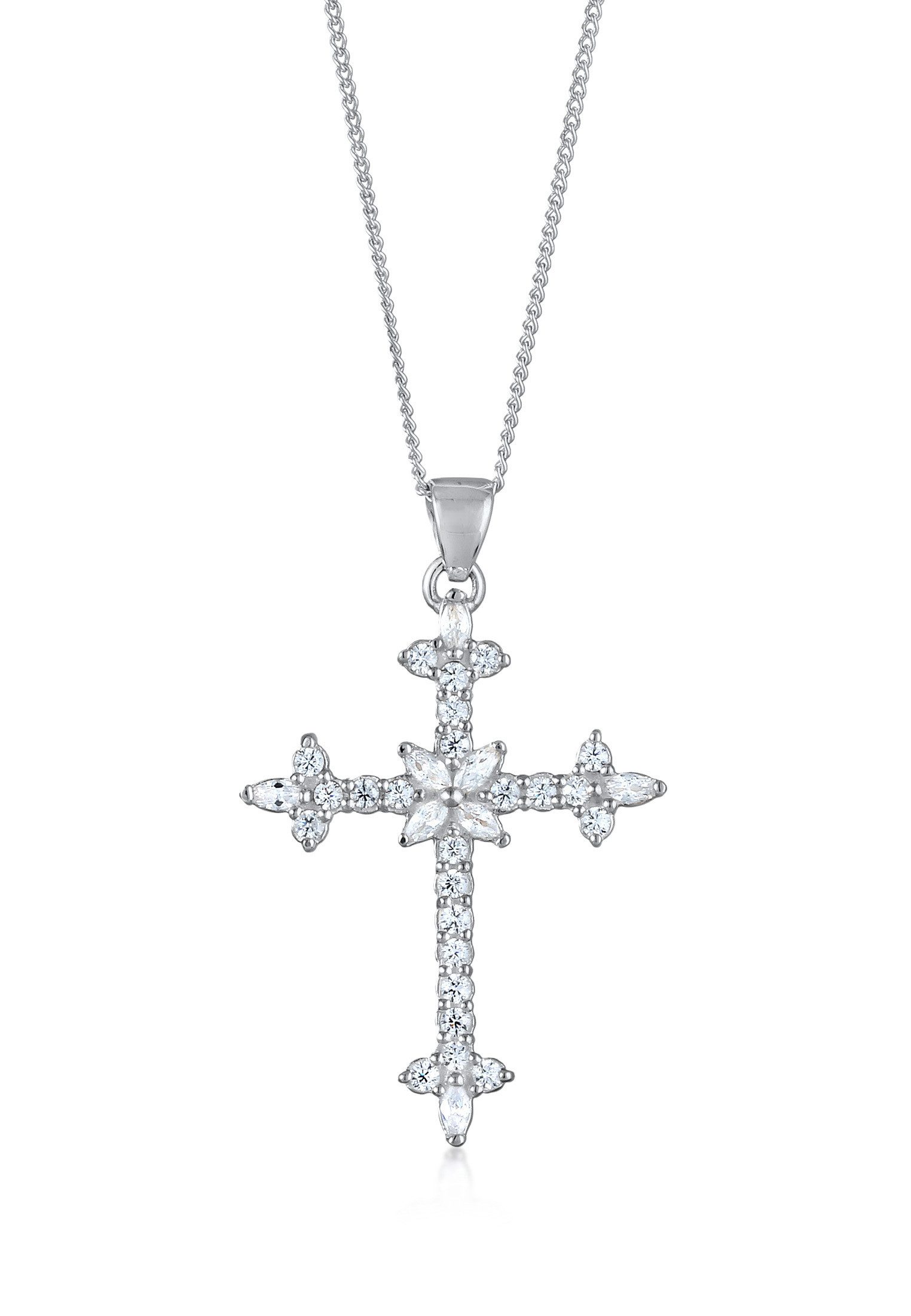 Elli Kette mit Anhänger Kreuz Zirkonia Marquise Religion 925 Sterling Silber, Kreuz