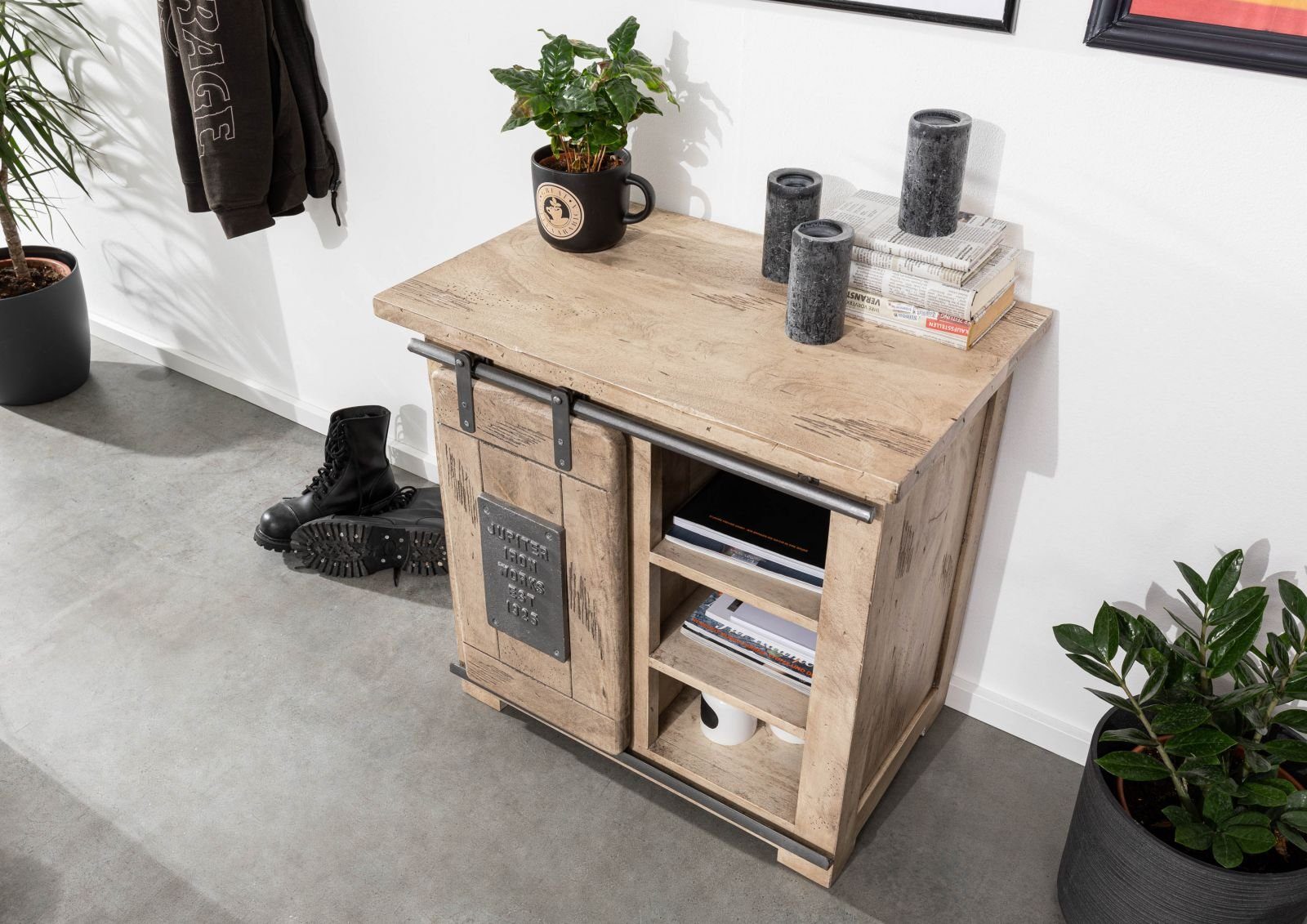 Massivmoebel24 Kommode RAILWAY (Massivholz), Kommode Mango 70x45x70 whitewash lackiert RAILWAY #324