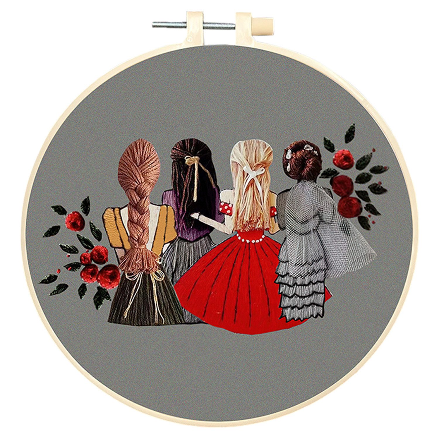 Refttenw Kreativset Stickerei Kit mit Muster, Stickrahmenund Werkzeuge, Schwestern Freundin DIY Handgemachte Kreuzstich Set