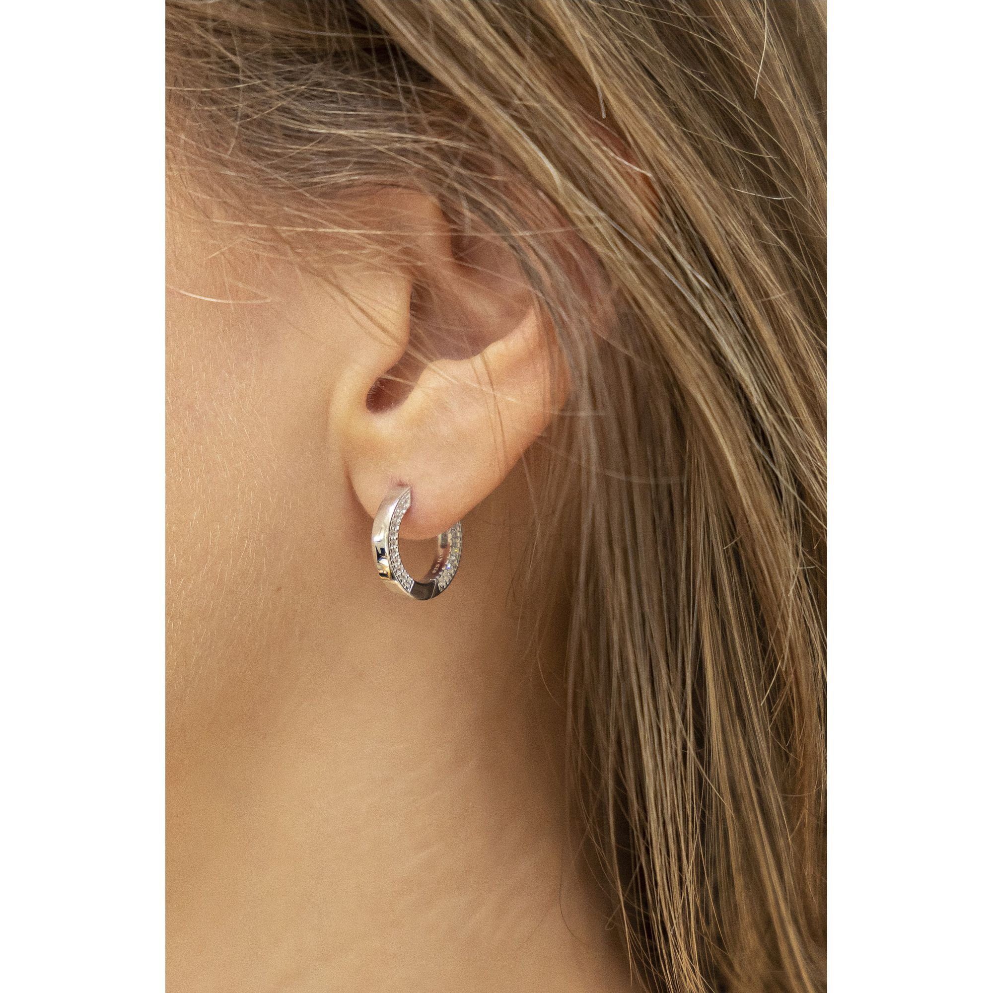 CELESTA Paar Creolen Silber 925 rhodiniert mit 88 weißen Zirkonia-Steinen