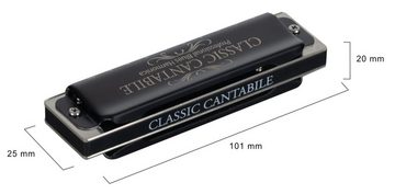 Classic Cantabile Mundharmonika AHB-650 PRO, A-Dur, (Inkl. Etui & Pflegetuch), 10 Phosphor-Bronze Stimmzungen - Messing-Gehäuse