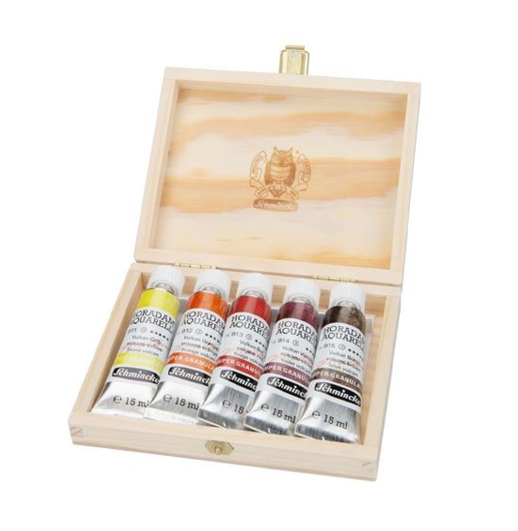 Schmincke Kreativset Horadam Aquarell Super Granulation verschiedene Varianten, (im Holzkasten), 5x15ml Tuben