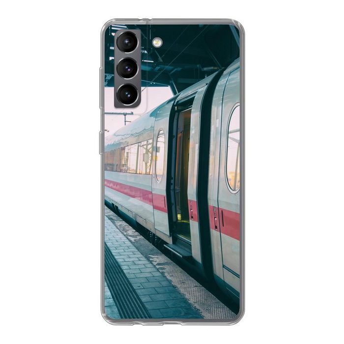 MuchoWow Handyhülle Schöner Zug auf dem Bahnsteig Phone Case Handyhülle Samsung Galaxy S21 Silikon Schutzhülle