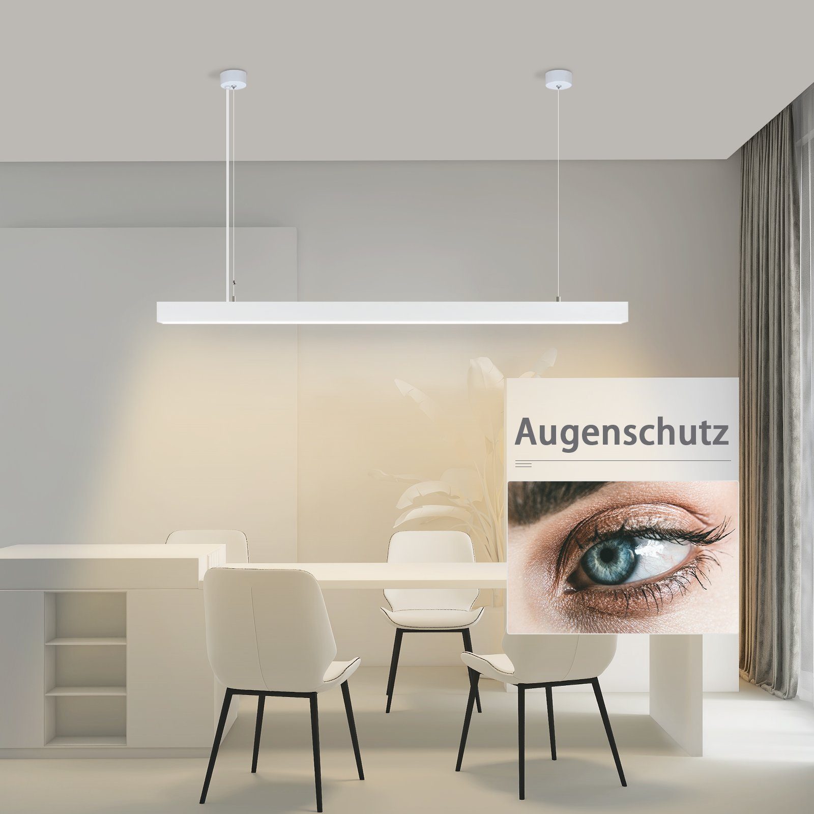 Linear mit 53W, Fernbedienung, Modern Hängelampe fest - LED dimmbar, weiß, Tageslichtweiß, ZMH Dimmbar weiß1 integriert, Esstisch LED Lang Pendelleuchte