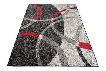 Designteppich Modern Teppich Geometrisch Grau Rot - Weich, Pflegeleich, Mazovia, 80 x 150 cm, Geeignet für Fußbodenheizung, Höhe 7 mm, Kurzflor