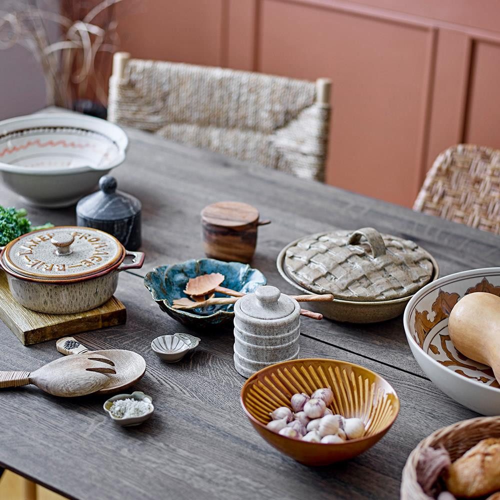 Bloomingville Schale Heikki Braun, Steingut, dänisches Design, Steinzeug, Keramikschale, Servierschüssel, Geprägtes Muster, Handbemalt