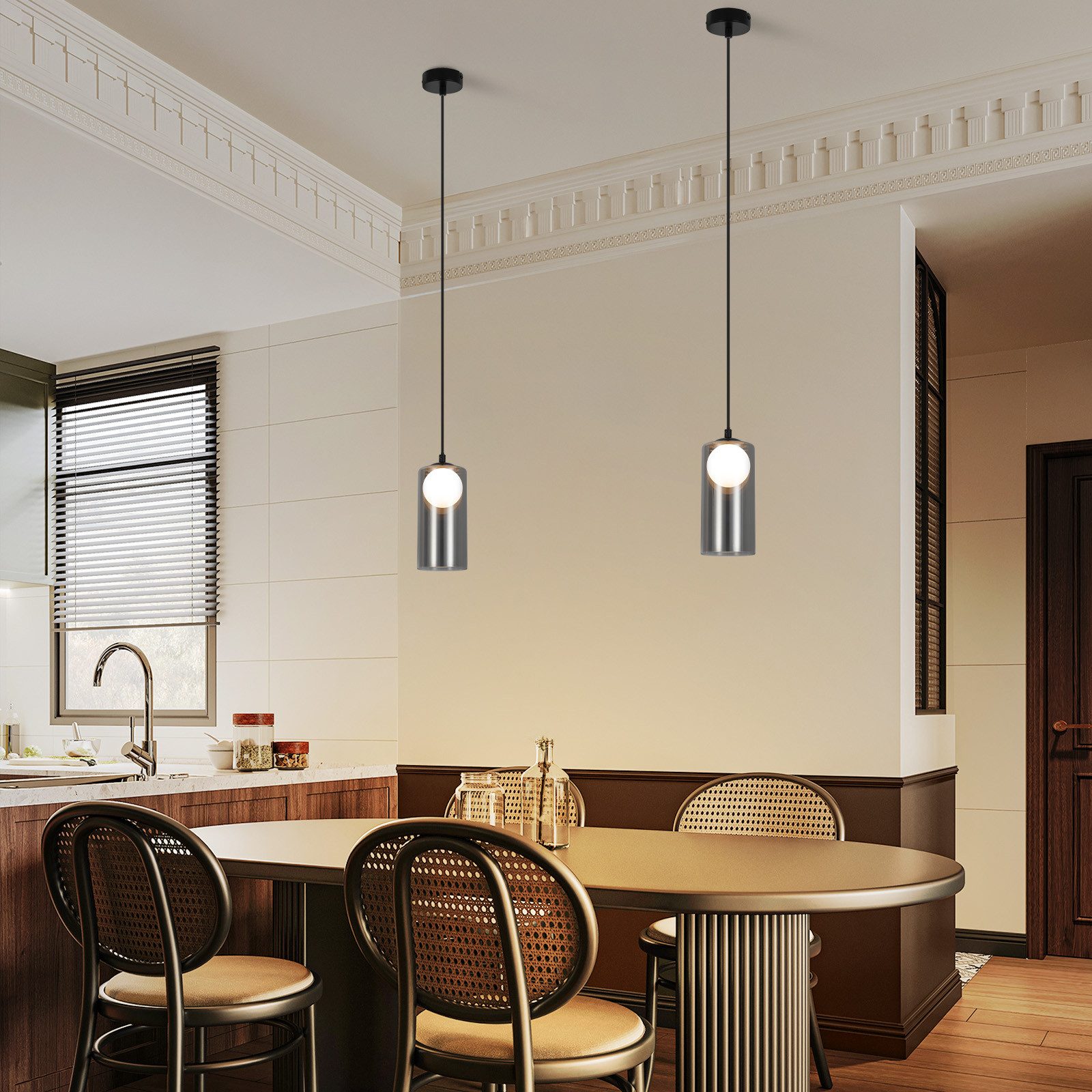 ZMH Pendelleuchte Esszimmer Schwarz 1 Flammig G9 Glas Vintage Hängeleuchte Schlafzimmer, Einfache Installation, ohne Leuchtmittel, Vintage Höhenverstellbar Pendellampe Esstisch für Wohnzimmer