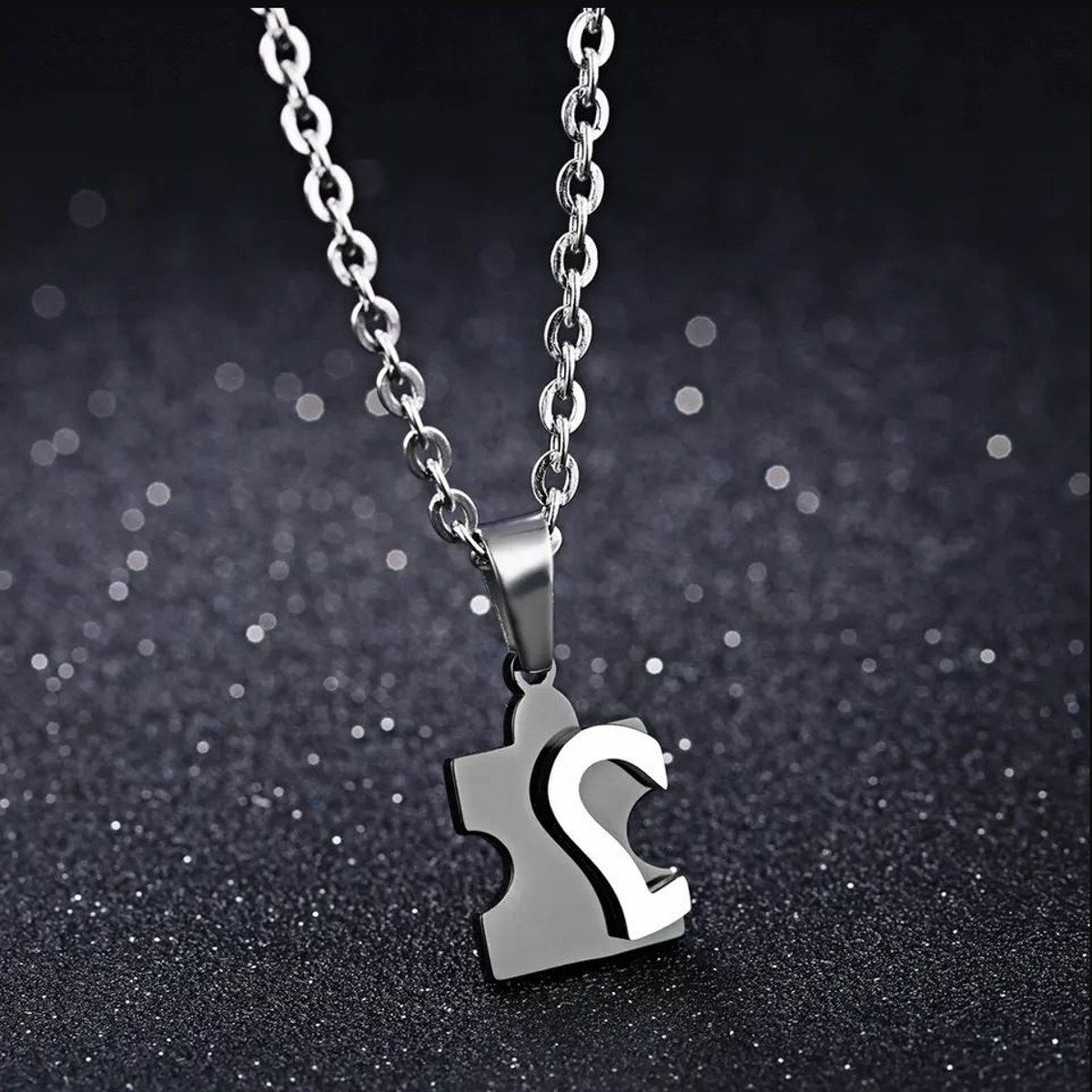 KARMA Partnerkette Paarkette Liebe modern Puzzle schwarz Silber Pärchenschmuck Herz (Halskette für Sie & Ihn, 2-tlg), Paarkette Liebe modern Liebeskette