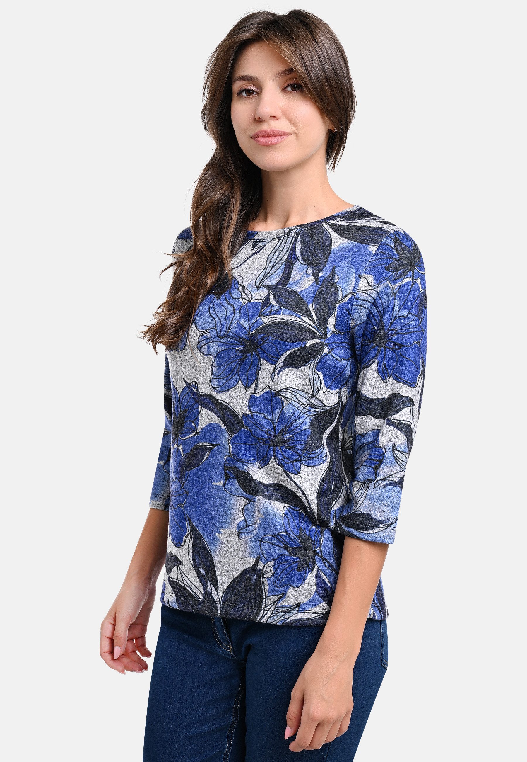 BICALLA T-Shirt Shirt mit Blumen-Print in Blau/Hellgrau (1-tlg) günstig online kaufen