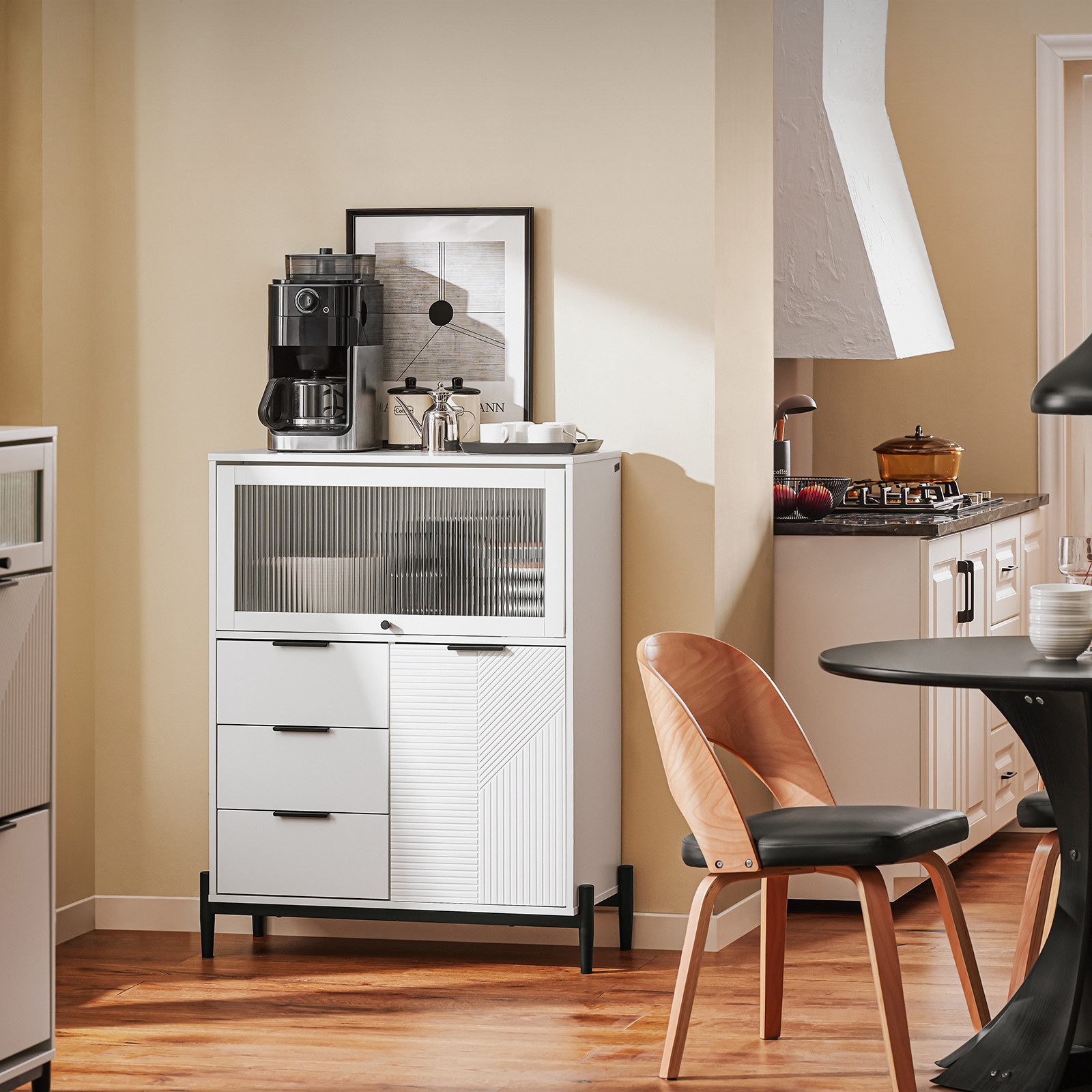 SoBuy Sideboard FSB94, Küchenschrank Kommode Flurschrank Buffet Aufbewahrungsschrank Weiß
