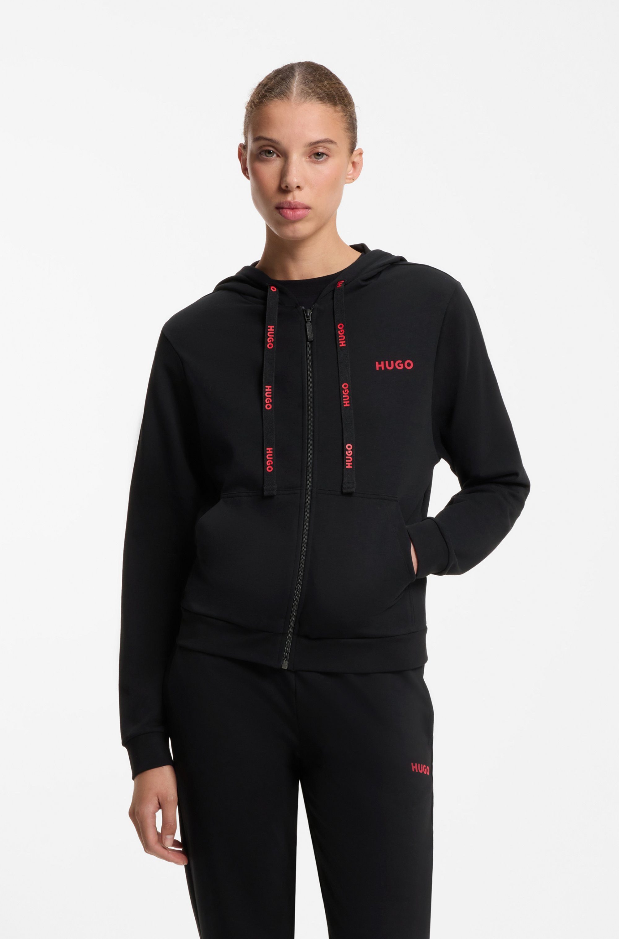 HUGO Sweatjacke Kapuze, Reißverschluss, gerade geschnitten
