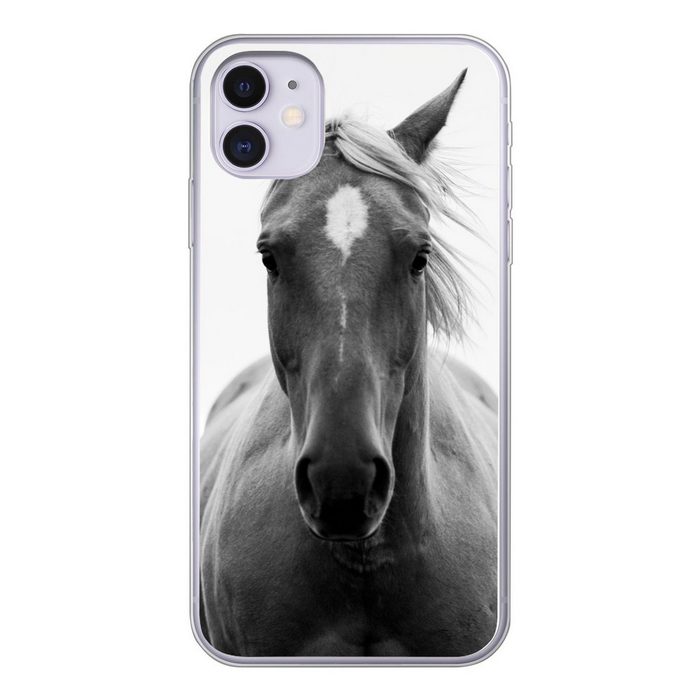 MuchoWow Handyhülle Pferd - Tier - Schwarz - Weiß Handyhülle Apple iPhone 11 Smartphone-Bumper Print Handy