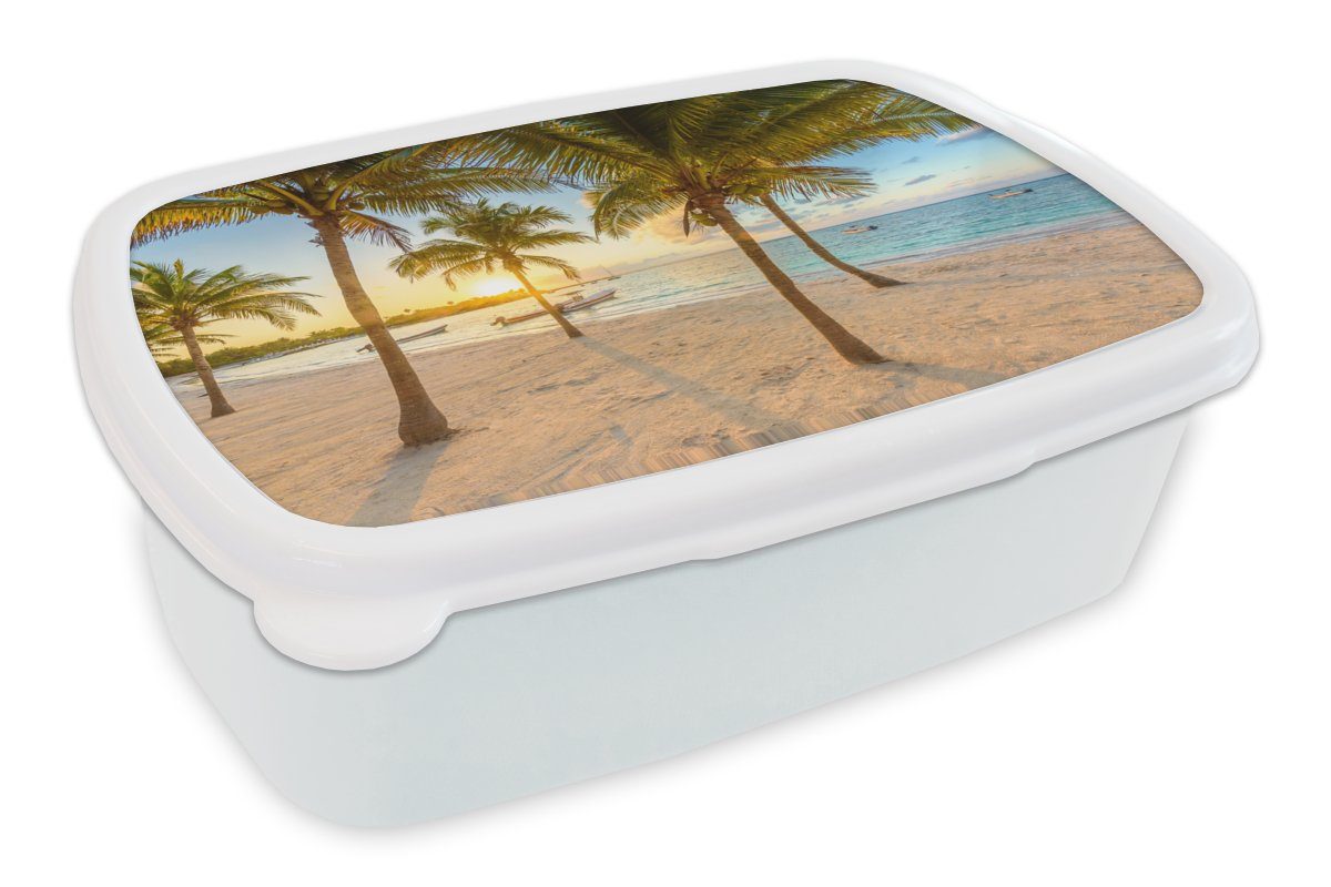 MuchoWow Sonnenuntergang, Lunchbox Kunststoff, Erwachsene, Kinder Mexiko Jungs - Brotbox - - und für Brotdose, weiß Meer für und Mädchen Strand (2-tlg),