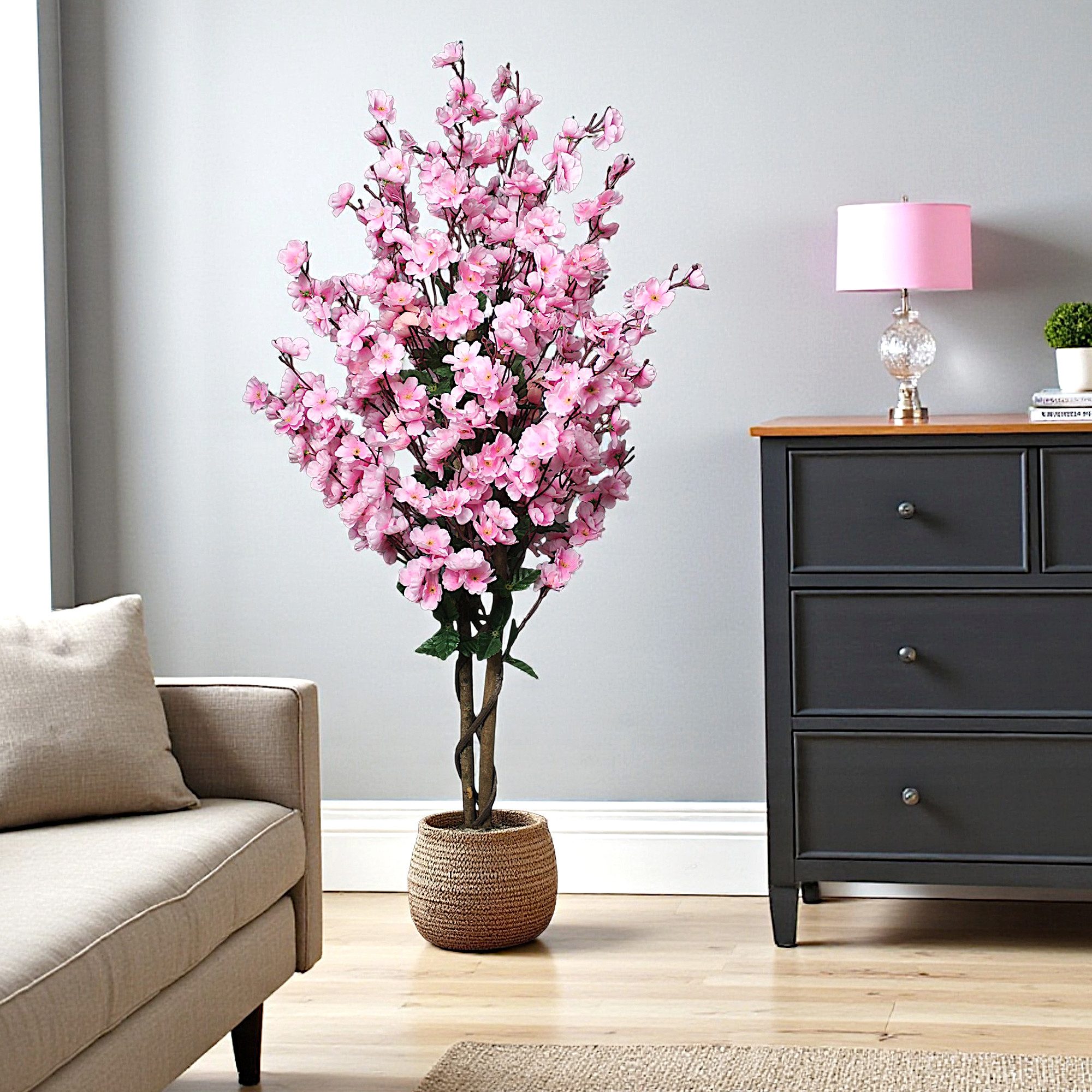 Kunstpflanze Blütenbaum Wintersweet Künstliche Pflanze Blüten Pink Wintersweet, Arnusa, Höhe 120 cm, fertig im Topf