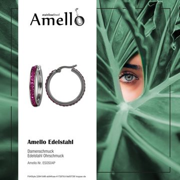 Amello Paar Creolen Amello Ohrringe Edelstahl Creolen 30mm (Creolen), Damen Creolen Edelstahl (Stainless Steel), silberfarben, pink, fuchsia