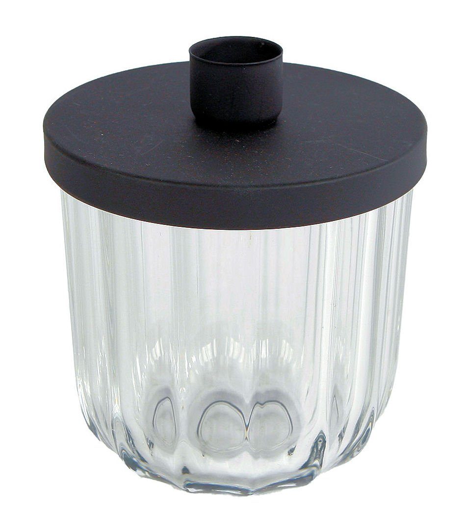 Spetebo Tischkerzenhalter Metall Kerzenhalter schwarz mit Deko Glas - groß, Kerzenständer mit Deckel für Stabkerzen
