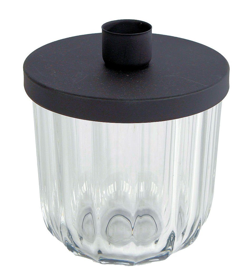 Spetebo Tischkerzenhalter Metall Торшеры schwarz mit Deko Glas - groß (Stück, 1 St., Торшеры mit Glas), Подсвечник mit Deckel für Stabkerzen