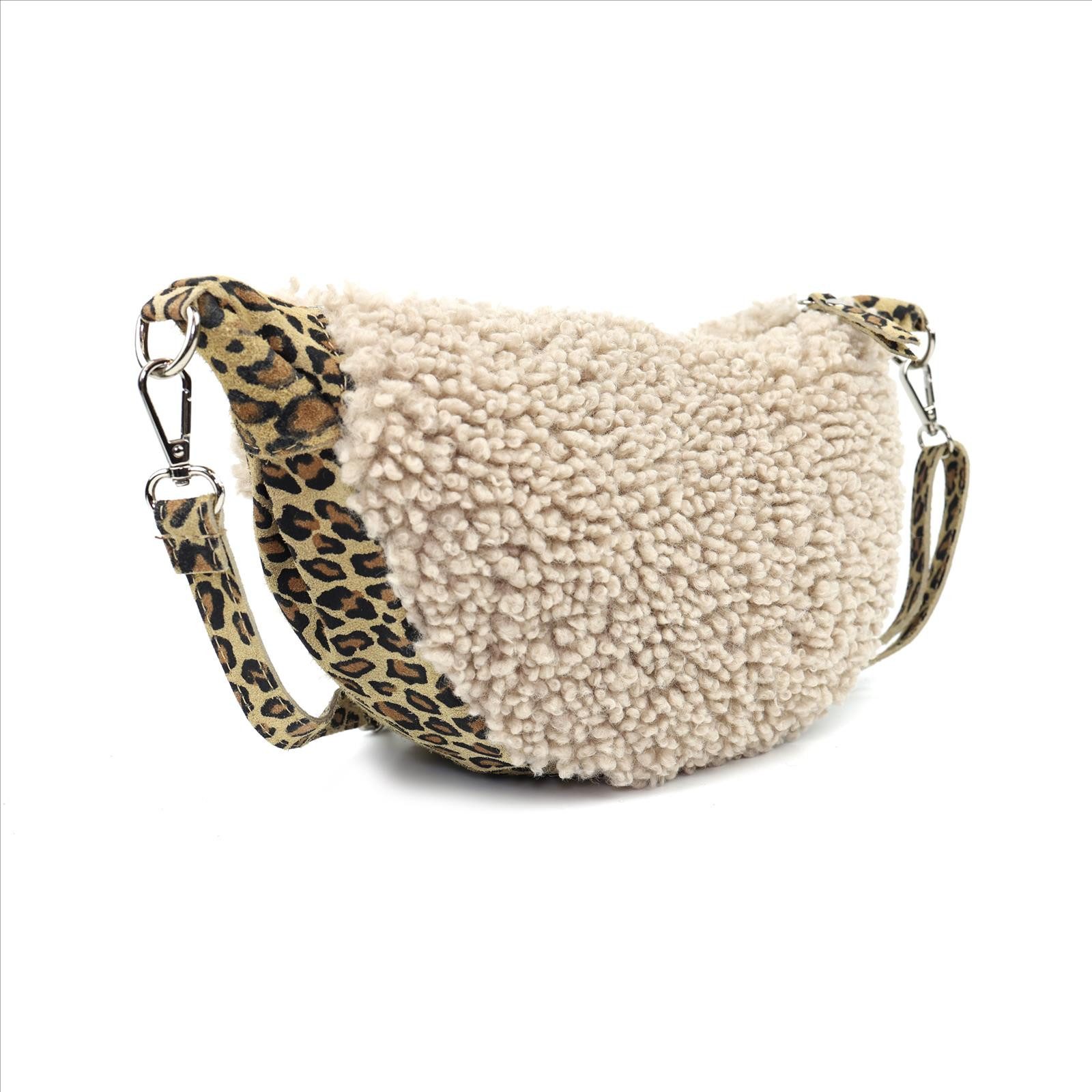ITALYSHOP24 Schultertasche Made in Italy Damen Teddy Fell Tasche Leo Muster Cross Over Body Bag, Umhängetasche Brusttasche Handytasche Gürteltasche Animal Print Plüsch