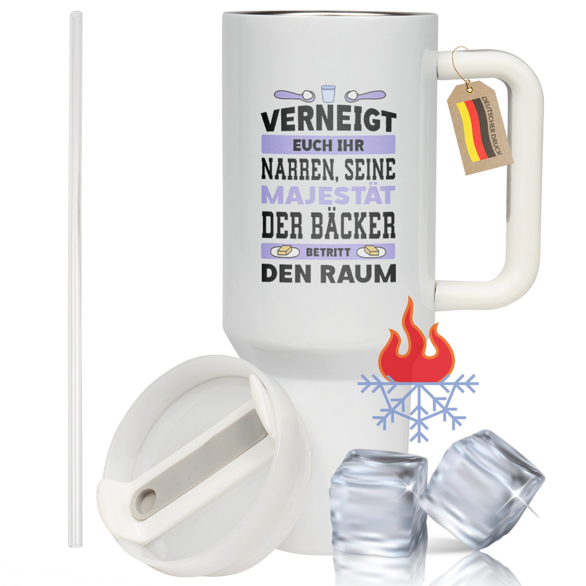 22Feels Thermobecher XXL Thermobecher Bäcker Geschenk Geburtstag lustig Spruch Edelstahl, Edelstahl (Thermoisoliert), IN DEUTSCHLAND BEDRUCKT - Beidseitig Bedruckter To-Go Tumbler