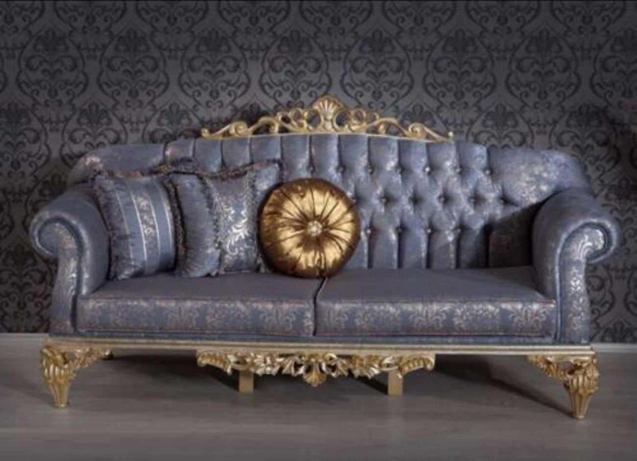 JVmoebel Wohnzimmer-Set Sofa 1x 1x Sitzer Couch Sessel Textil 3-Sitzer), Europa (2-St., 3 Möbel 3+1 Made Polster Dreisitzer + Blau, in Sessel