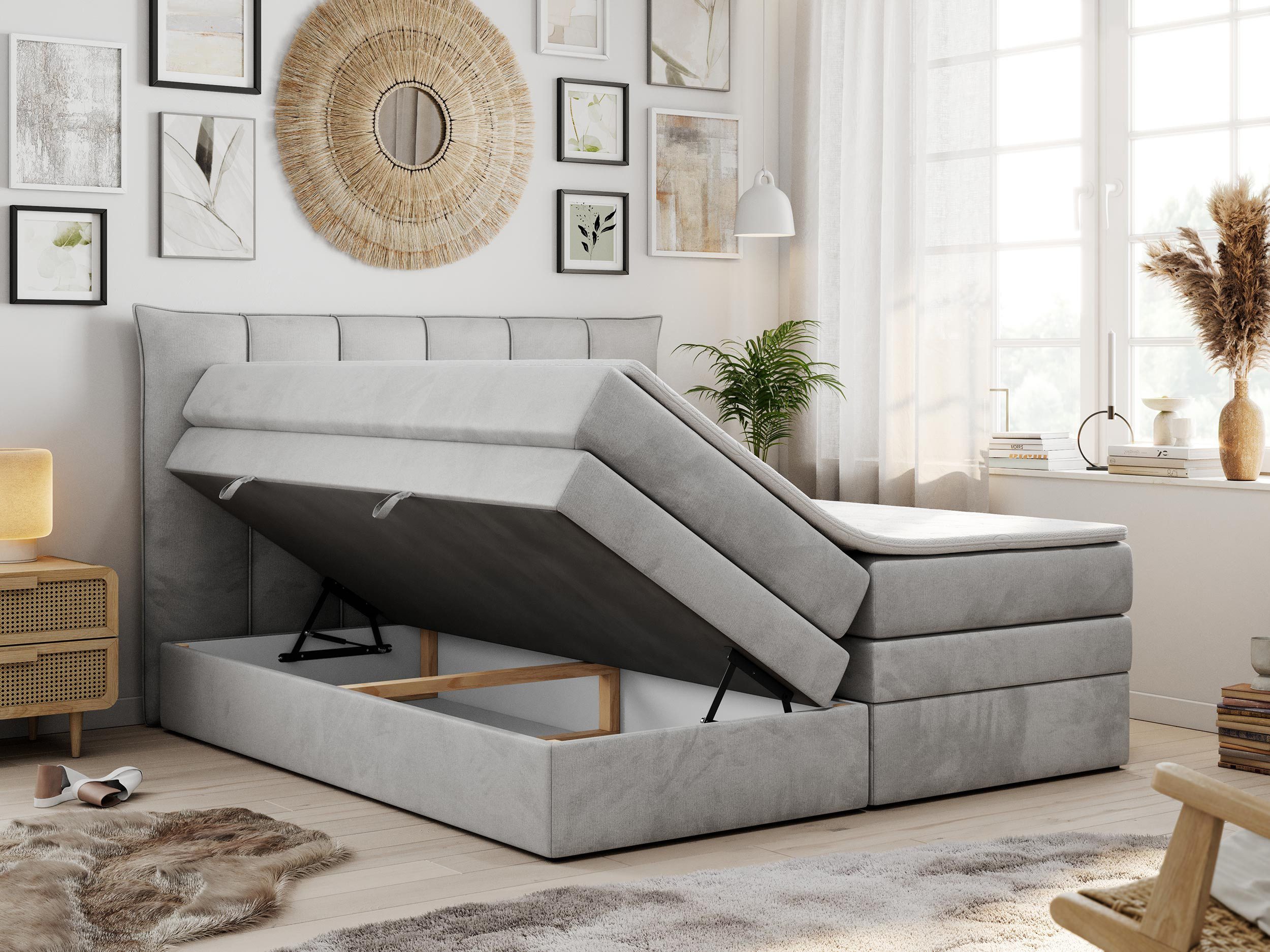 MKS MÖBEL Boxspringbett PREMIUM 10 KING (Set, Packung, Multipocket-Matratzen, T30-Schaum, Topper T25/Visco), Doppelmatratze, Polsterbett mit Bettkasten und fünf Matratzen