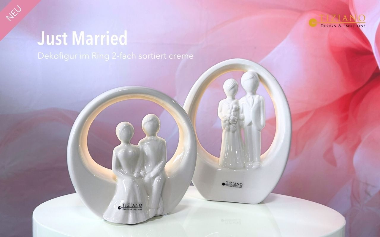 TIZIANO - DESIGN & EMOTIONS LED Dekolicht LED Objekt „Just Married“ – Romantische Hochzeitsdeko mit Timer, LED fest integriert